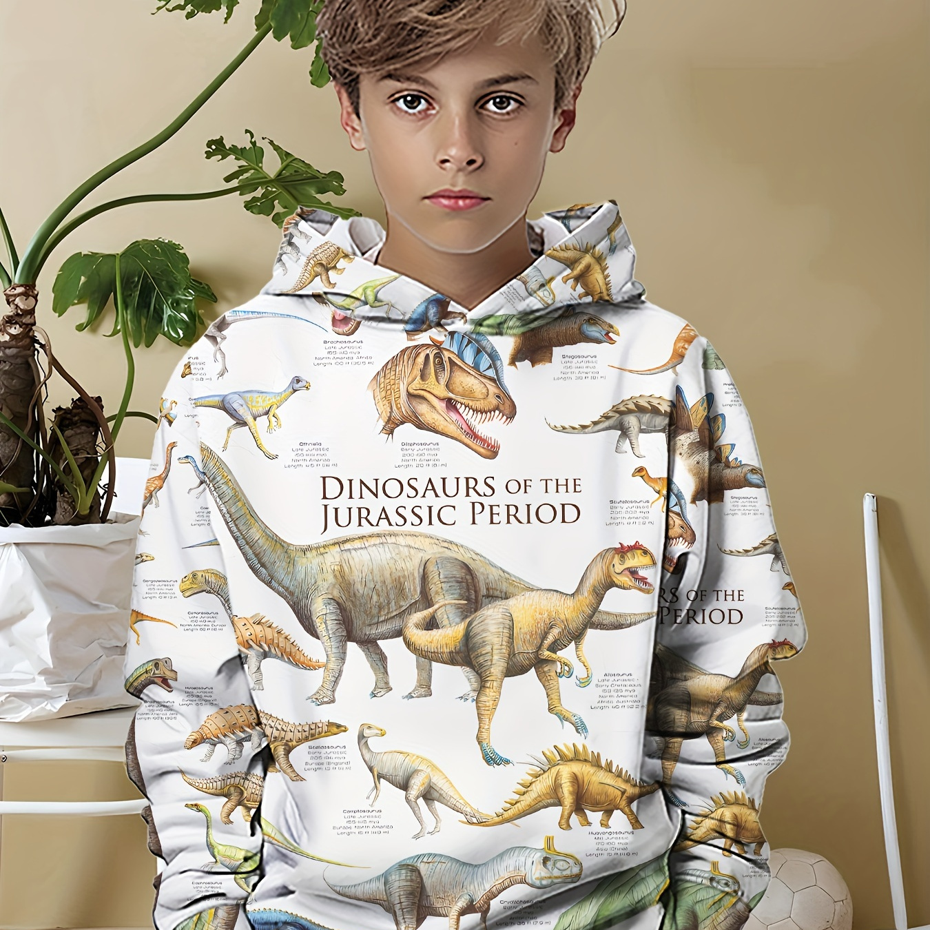 

Dinosaurs Of The Jurassic Period Print Hoodie, Cool Long Sleeve Hoodies For Boys, Boys Casual Creative Graphic Design Pullover, Hooded Sweatshirt, For Spring And Fall