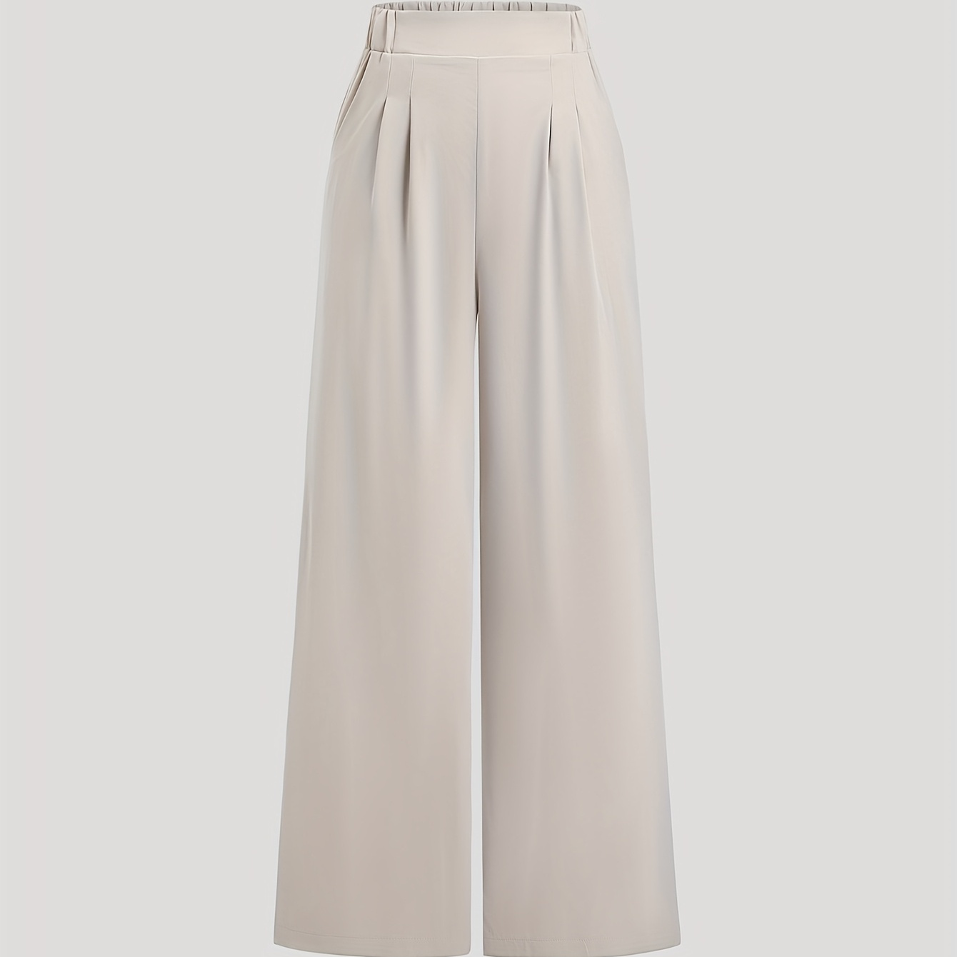 

Sleek Tailoring, Elegant High-waist Wide-leg Pants With Pleated Detail And Pockets - Polyester, Machine Washable - All