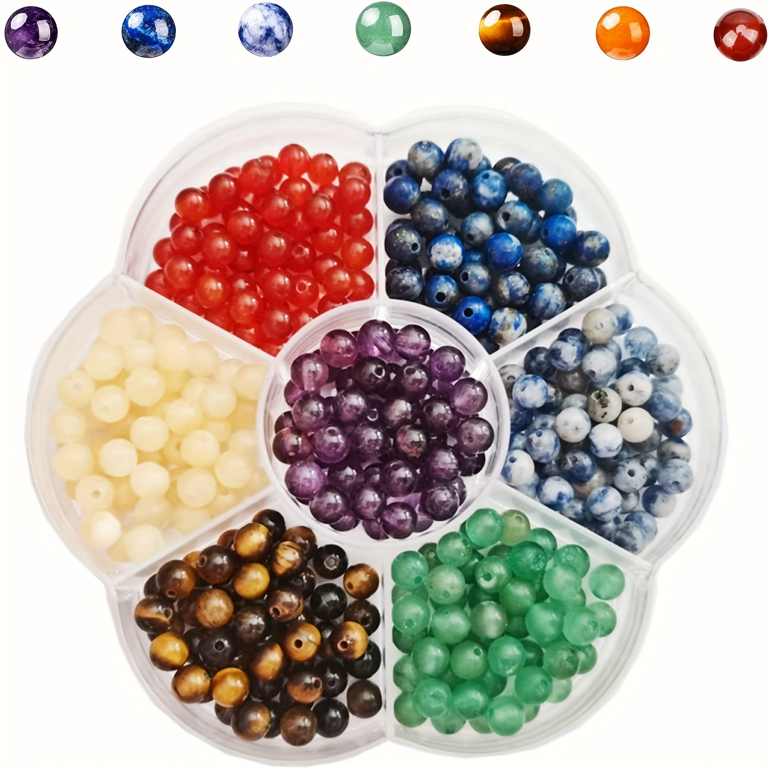 

100pcs/box 7 Natural Stone Round Beads Crystals Genuine Real Stone Diy Charm Smooth Beading For Bracelet Necklace Earrings Jewelry Making 6mm/8mm/10mm