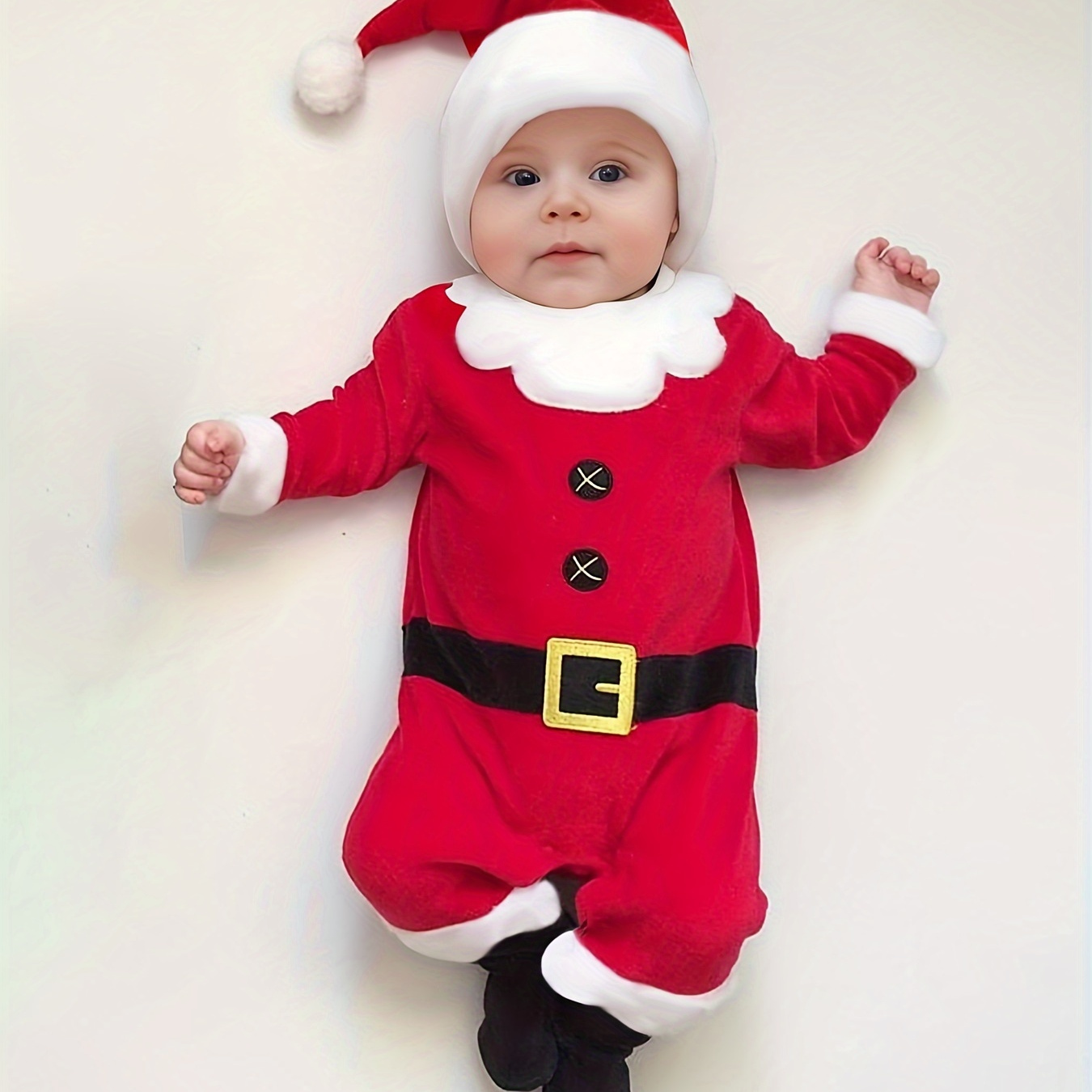 

Baby's Christmas Party Santa Claus Cosplay Outfits, Long Sleeve Romper Hat Set For Spring, Autumn And Winter