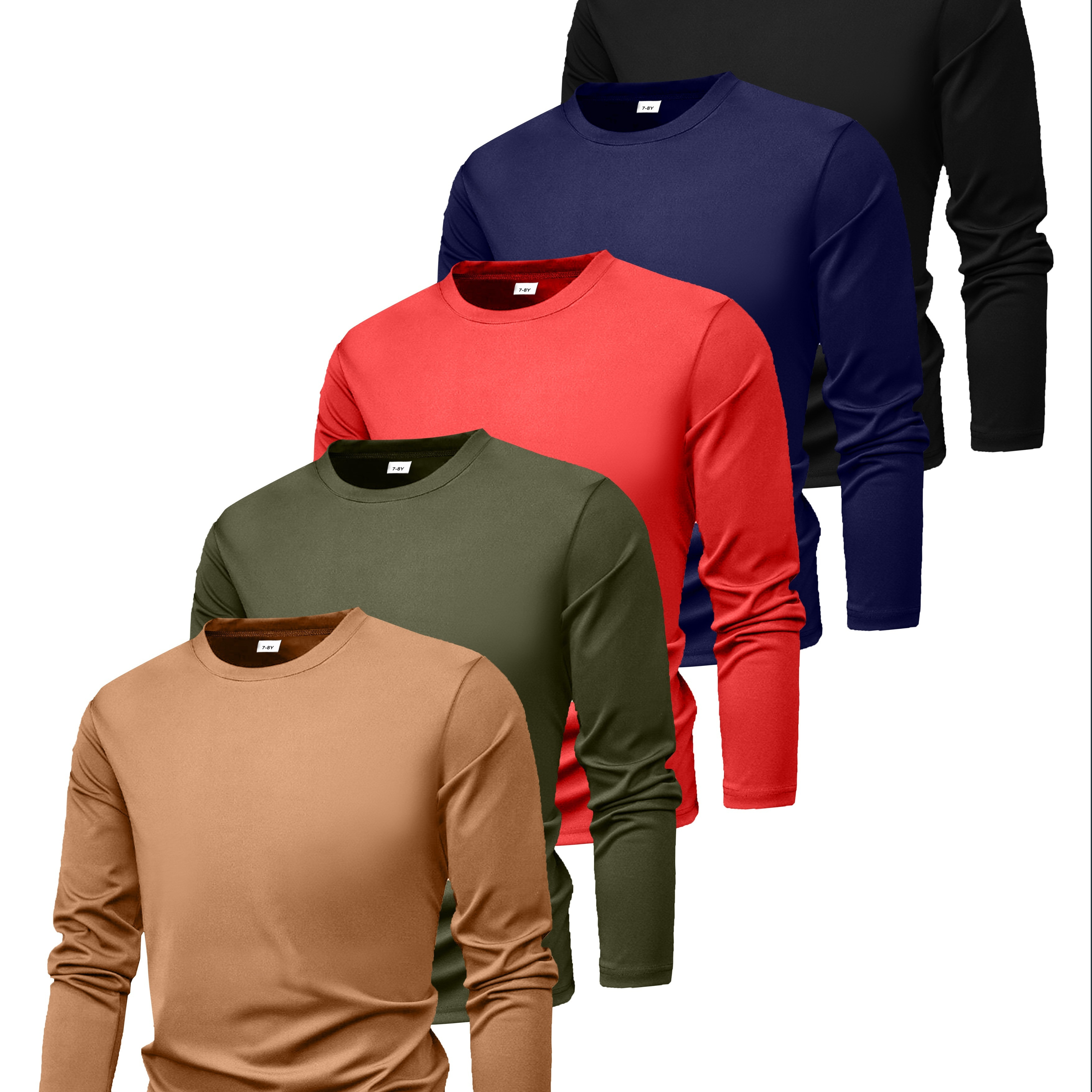 

5pcs Boy's Plain Color -shirts, Casual Lightweight Comfy Long Sleeve Tees Tops, Boy's Clothes