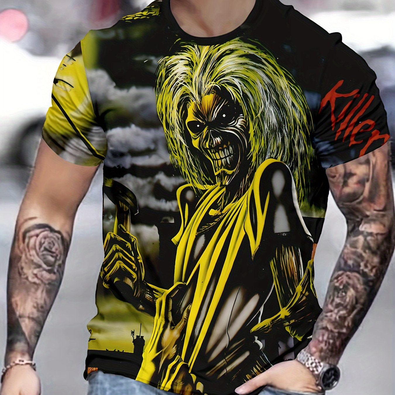 

Men's Skeleton Graphic Print T-shirt, Short Sleeve Crew Neck Tee, Men's Clothing For Summer Outdoor