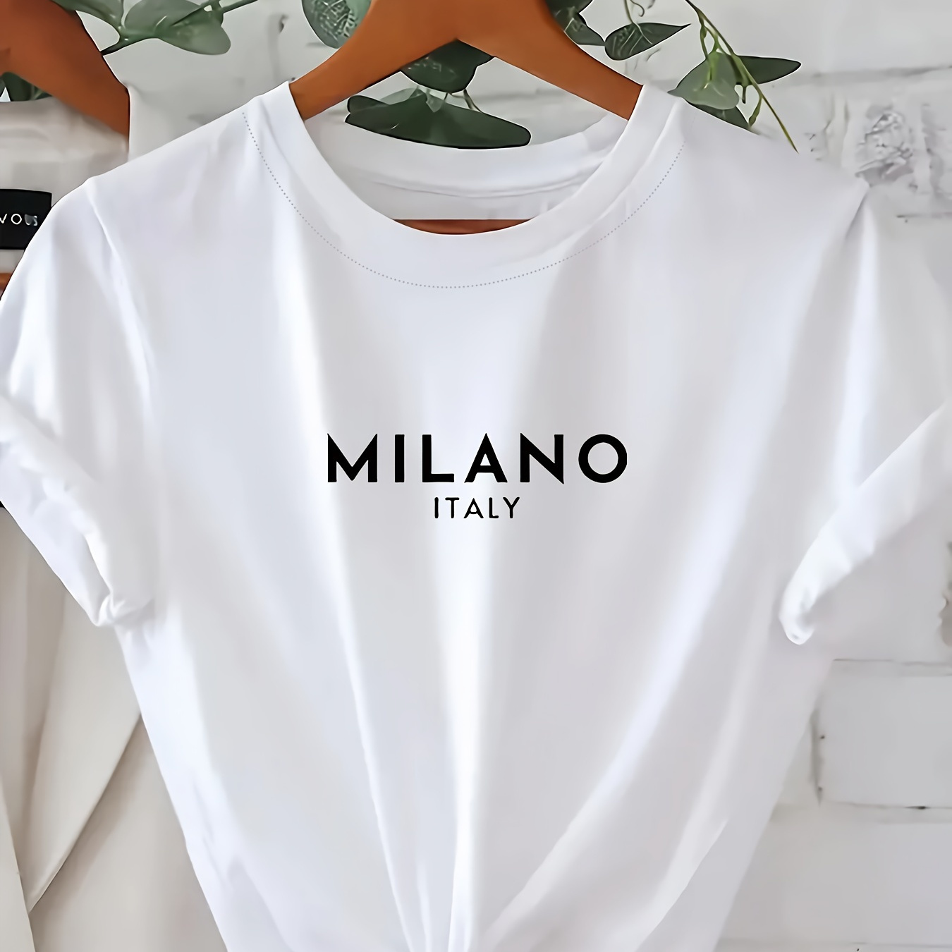 

T-shirt Imprimé MILANO Grande Taille, Top Décontracté À Manches Courtes Pour Le Printemps Et L'été, Vêtements Grande Taille Pour Femmes