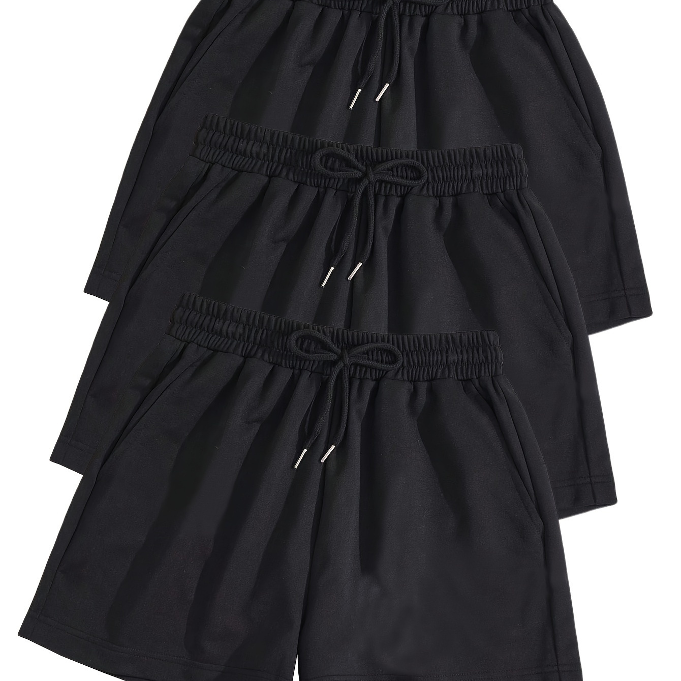 

3pcs Women's Plus Size Solid Loose Drawstring Sports Shorts, Comfortable & Fashionable, Suitable For Sports & Daily Life