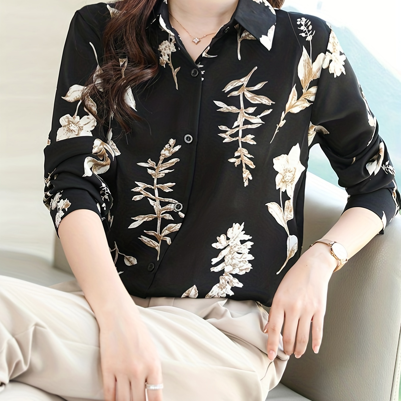 Floral Print Button Shirt Casual Long Sleeve Shirt For Spring And Fall