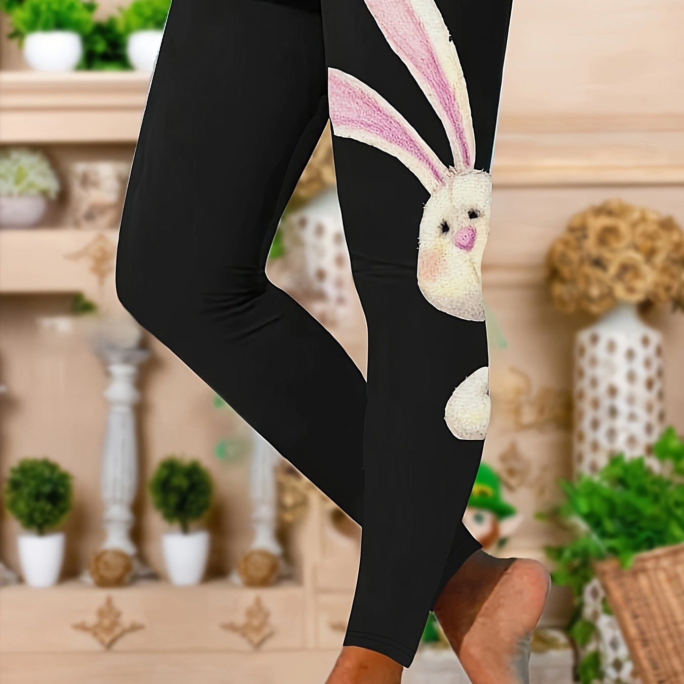 

Plus Size Rabbit Print Skinny Leggings, Casual Every Day Stretchy Leggings, Women's Plus Size Clothing