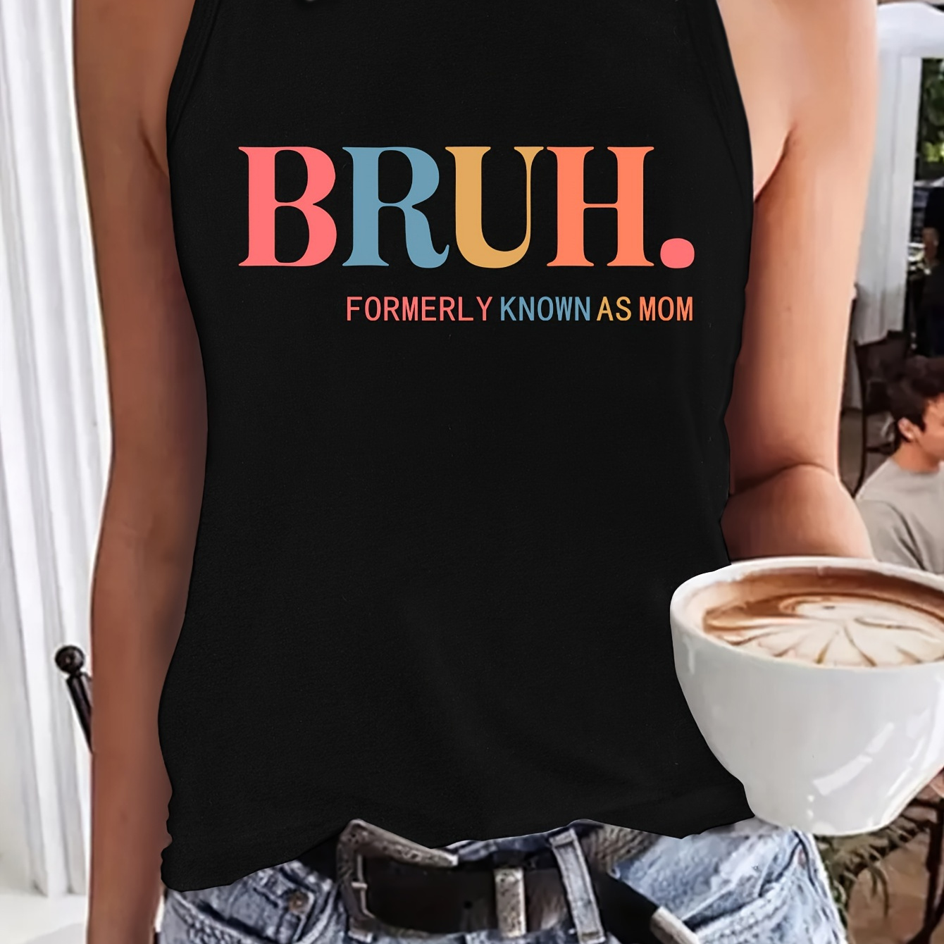 

Bruh Print Crew Neck Tank Top, Casual Sleeveless Top For Summer, Women's Clothing