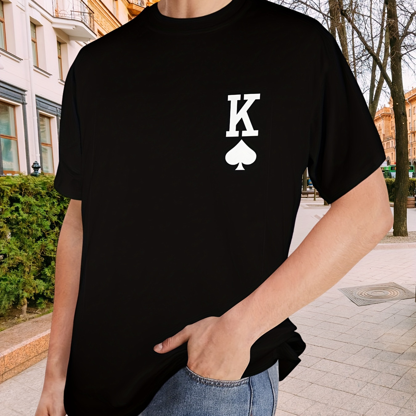 

King Of Spades Print Tee Shirt, Tees For Men, Casual Short Sleeve T-shirt For Summer