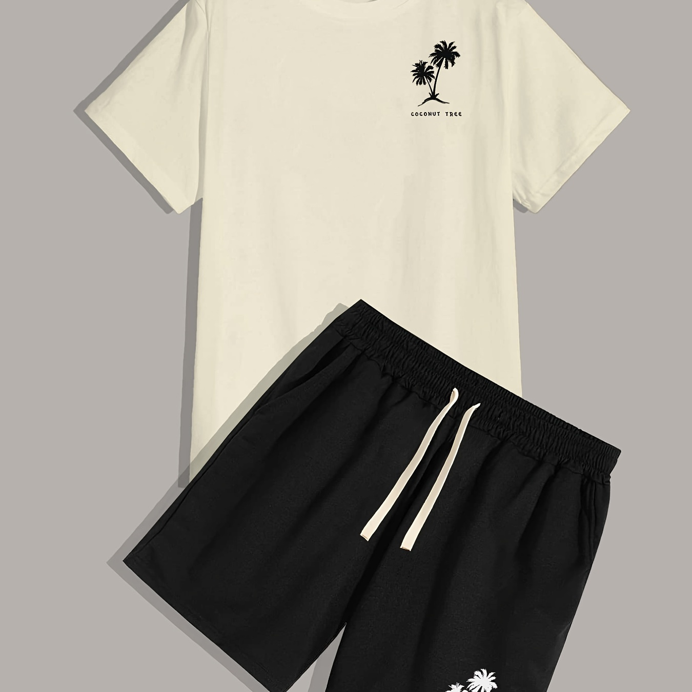 

Coconut Tree, Men's 2 Pieces Outfits, Round Neck Short Sleeve T-shirt And Drawstring Shorts Set