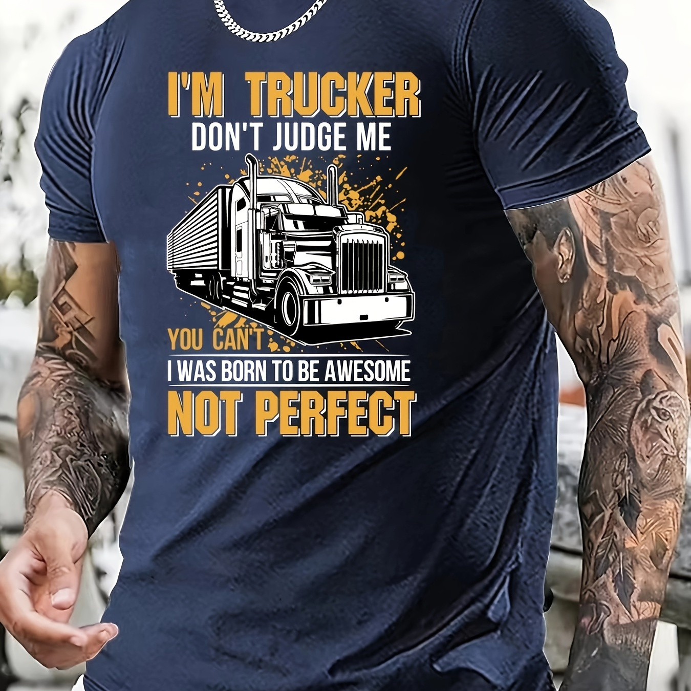 

'i'm Trucker...' Print Tees For Men, Casual Crew Neck Short Sleeve T-shirt, Comfortable Breathable T-shirt For All Seasons