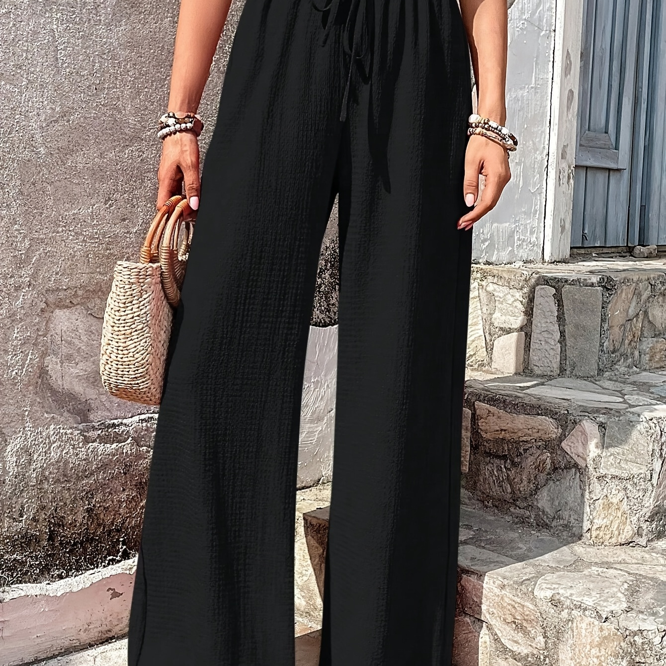 

And Summer Fashionable Grid Casual Wide-leg Pants, Comfortable And Loose, Essential Clothing For Women On Valentine's Day Dates.