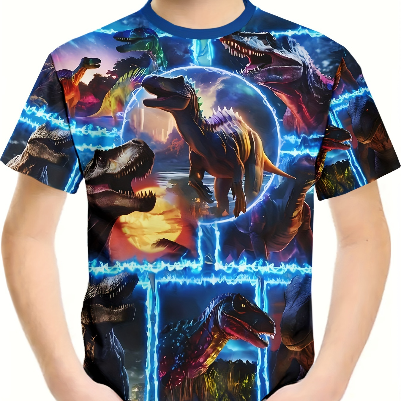 

Cool Dino 3d Pattern Casual T-shirt For Boys, Short Sleeve Fashion Comfy Tee, Summer Outdoor Clothing