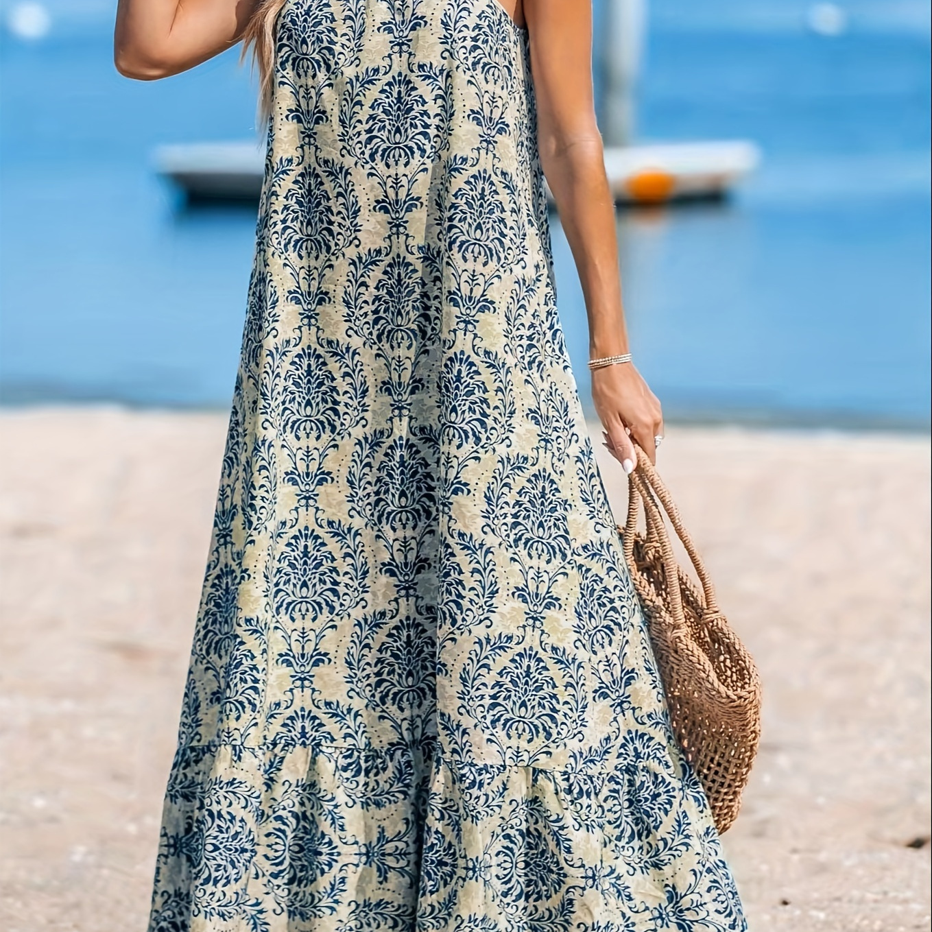 

Women's Maxi Dress, 100% Polyester, Strapless Print, Woven Slingback, Lightweight 110g/m², Adult Beachwear