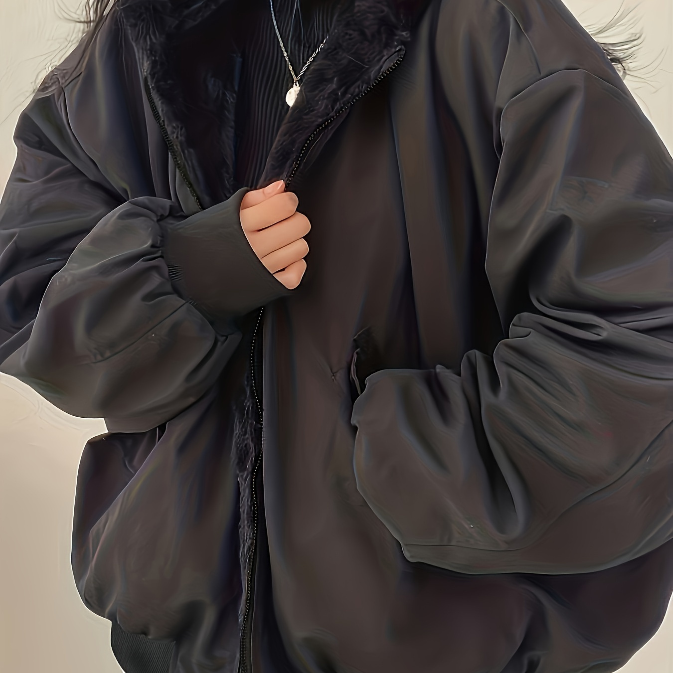

Women's Casual Hooded Jacket - Solid Color, Long Sleeve, Zip-up Polyester Outerwear With Pockets