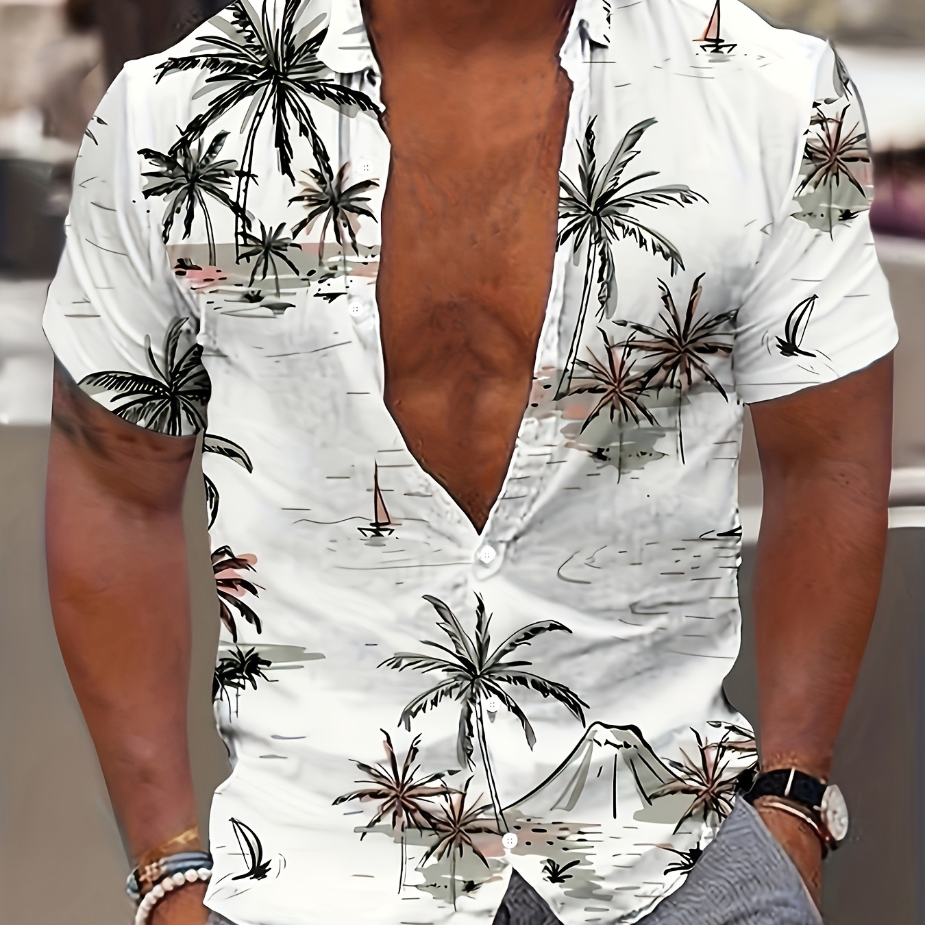 

Men's Coconut Trees Print Shirt Hawaiian Casual Short Sleeve Shirt For Summer, Men's Clothing