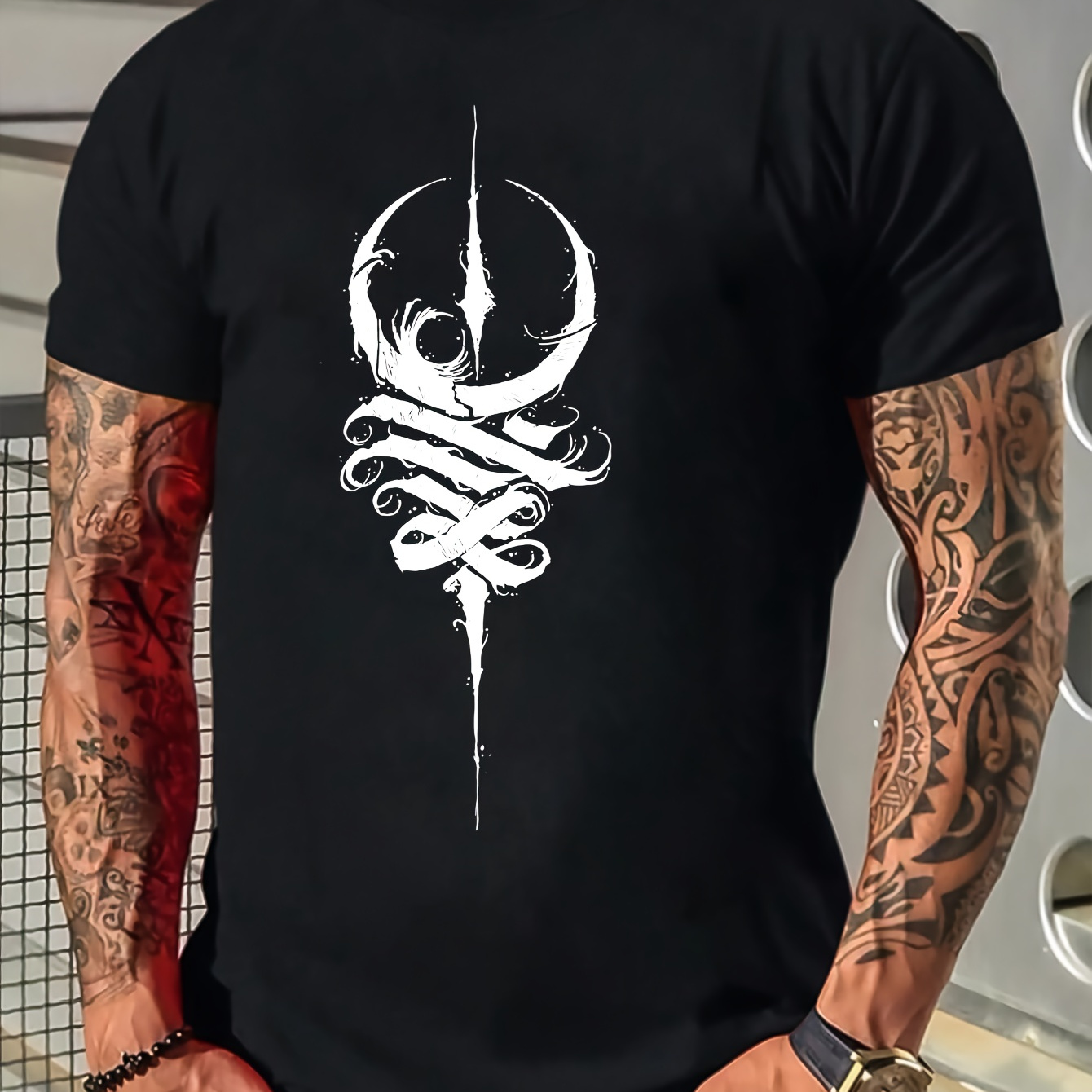 

Plus Size, Summer Men's Creative Pattern T-shirt For Outdoor/sports, Breathable Short Sleeve Tees, Clothing