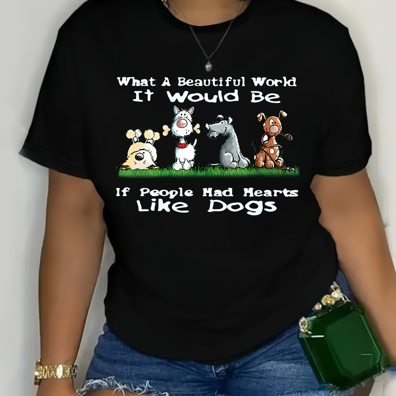 

Plus Size Cartoon Dog Print T-shirt, Casual Crew Neck Short Sleeve T-shirt, Women's Plus Size clothing