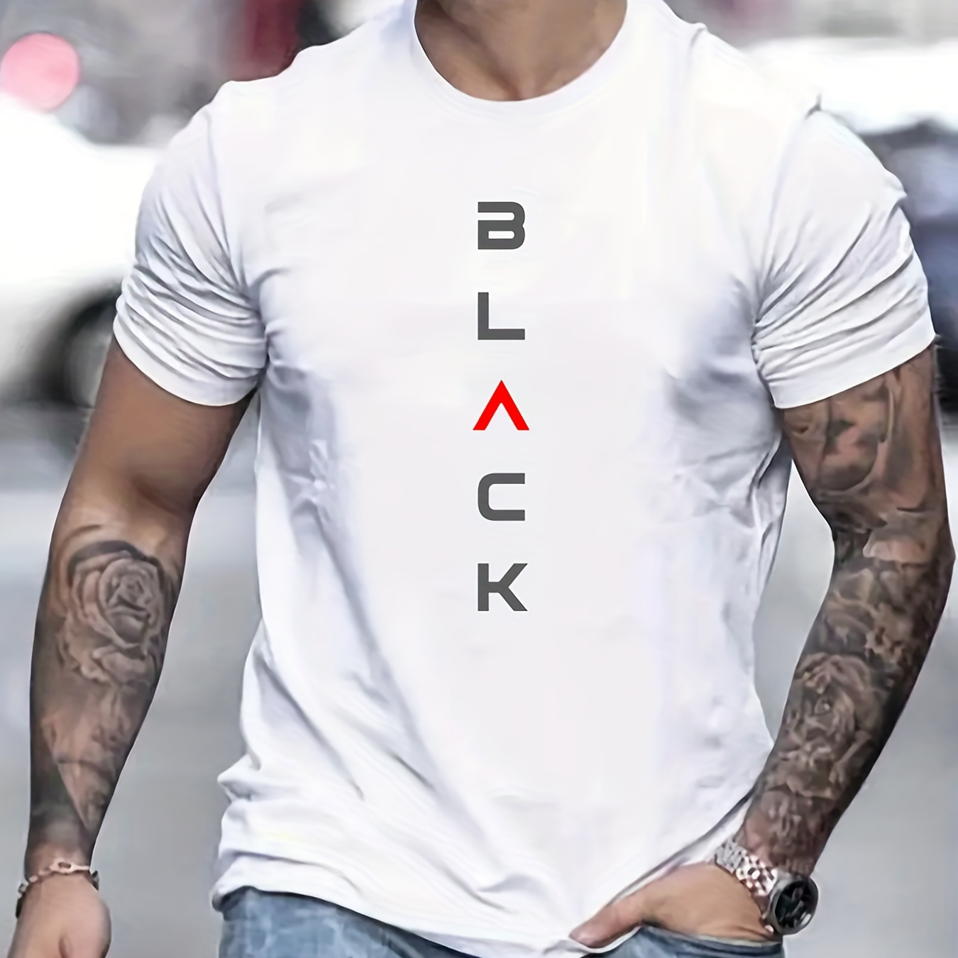 

BLACK" Motif Imprimé T-shirt Confortable Et Chic Pour Hommes, Tee-shirt Graphique Pour Hommes Vêtements D'Extérieur D'Été Pour Hommes, Vêtements Pour Hommes, Hauts Pour Hommes, Cadeau Pour Hommes