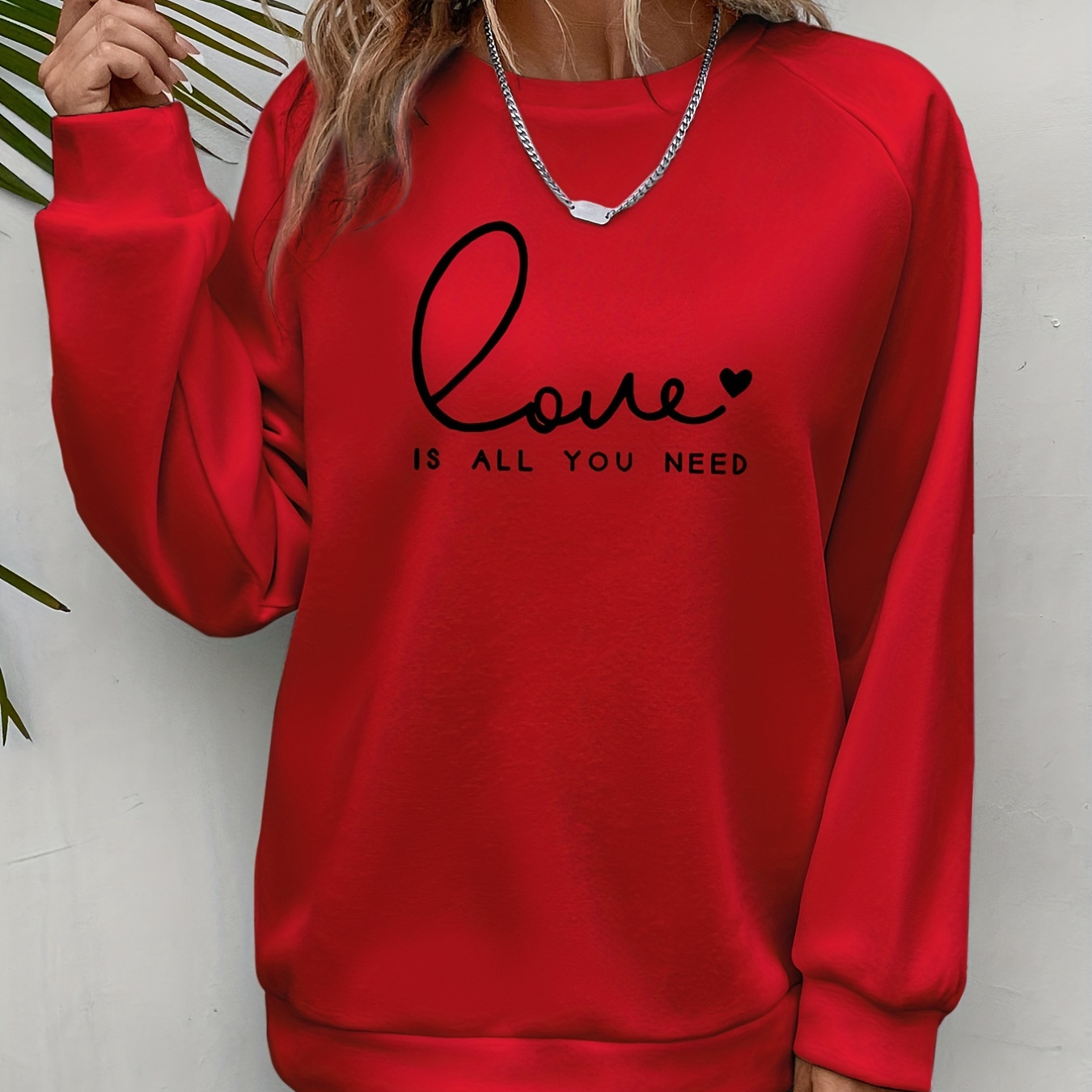 

Letter & Heart Graphic Sweatshirt, Casual Long Sleeve Crew Neck Sweatshirt For Fall & Winter, Women's Clothing