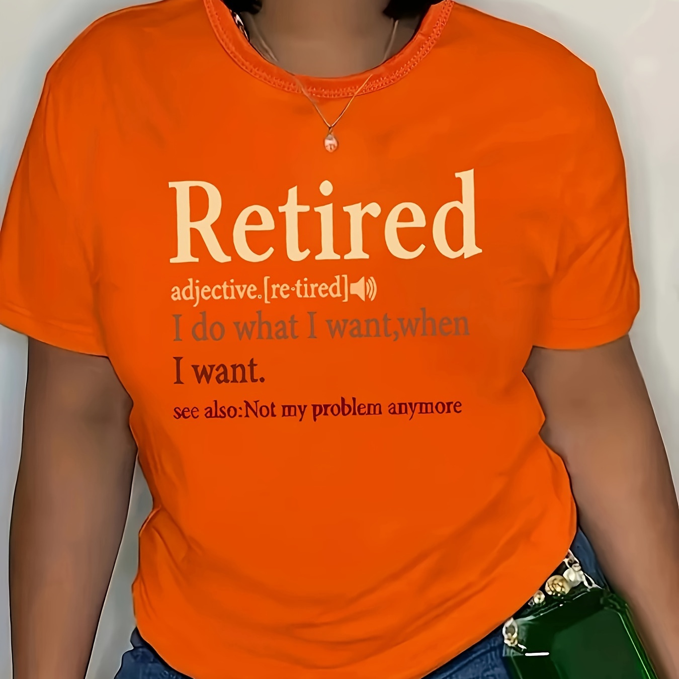 

Plus Size Retired Print T-shirt, Casual Short Sleeve Top For Spring & Summer, Women's Plus Size Clothing