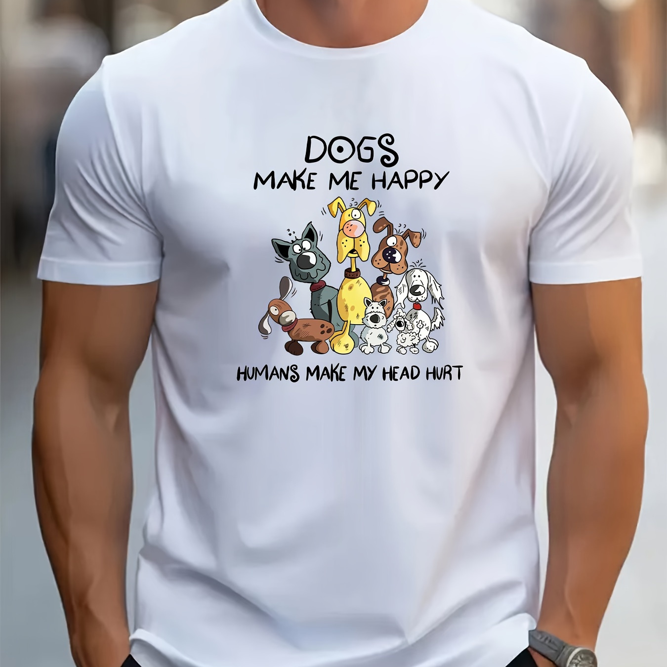 

Cartoon Dog Pattern Print Men's Comfy Chic T-shirt, Graphic Tee Men's Summer Outdoor Clothes, Men's Clothing, Tops For Men, Gift For Men