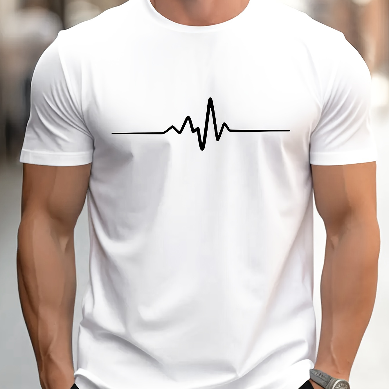 

T-shirt imprimé EKG, t-shirts pour hommes, t-shirt décontracté à manches courtes pour l'été