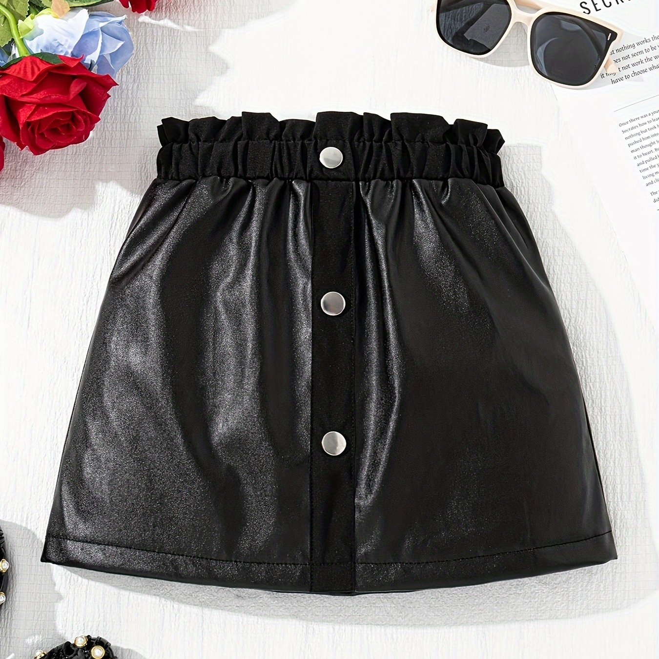 

Trendy Girls Solid Button Decor Skirt For Party Spring Summer Streetwear