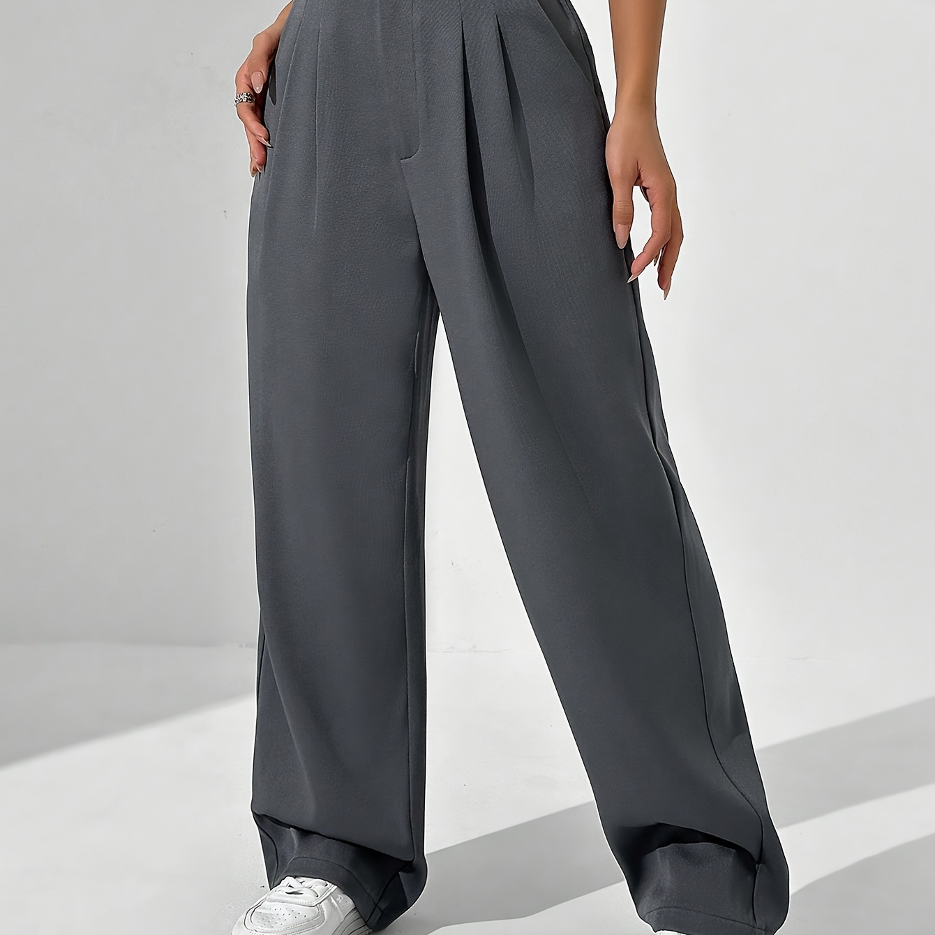 

High-end Gray Wide-leg Pleated Straight-leg Suit Trousers, Solid-color Wide-leg Trousers, Pleated Straight-leg Trousers, Women's Wide-leg Trousers With Pockets, Women'-color Pleated Trousers