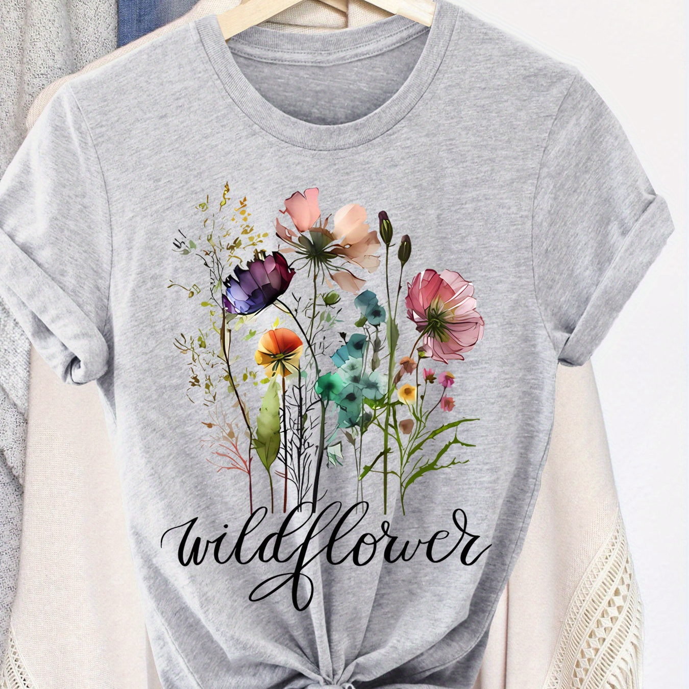 

Floral Print T-shirt, Short Sleeve Crew Neck Casual Top For Summer & Spring, Women's Clothing