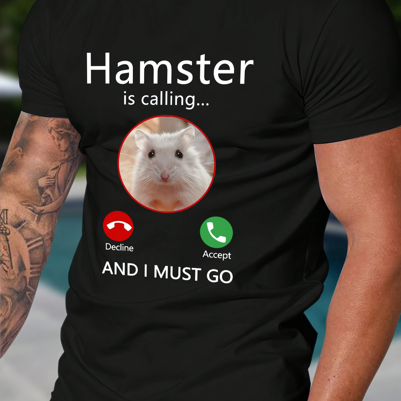 

' Hamster Is Calling 'creative Print Stylish T-shirt For Men, Casual Summer Top, Comfortable And Fashion Crew Neck Short Sleeve, Suitable For Daily Wear