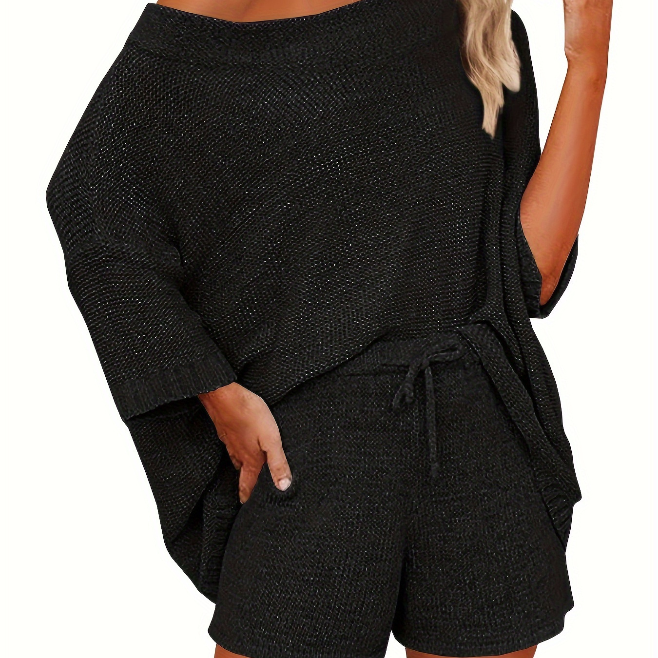 

Knitted 2 Piece Set, Knitted Top & Shorts, Women's Clothing