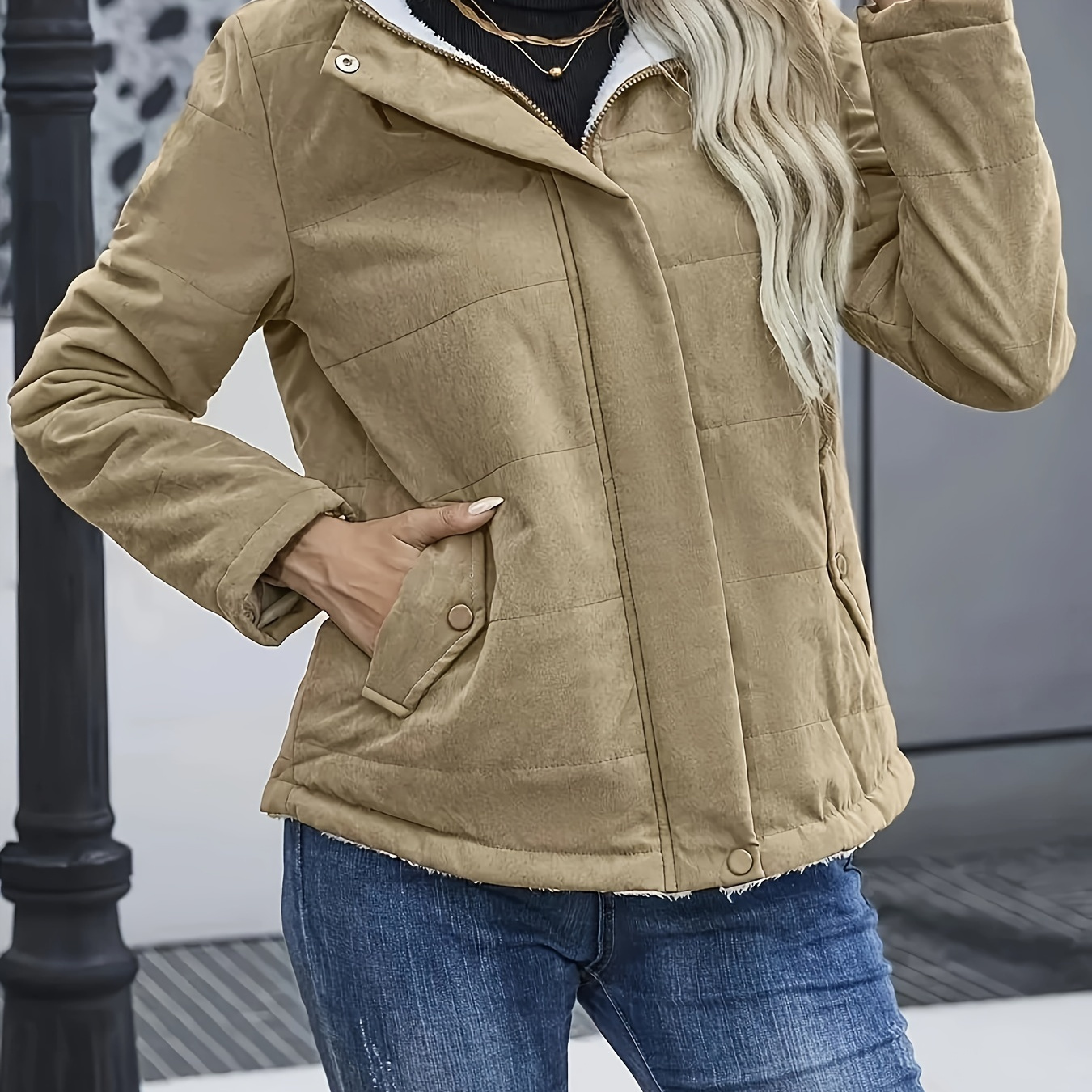 

Veste Courte Décontractée pour Femme, 100% Polyester Couleur Unie avec Fermeture Éclair et Doublure en , Manches Longues, Tissu Tissé Non Extensible, Coupe avec Design en H, Grande Taille