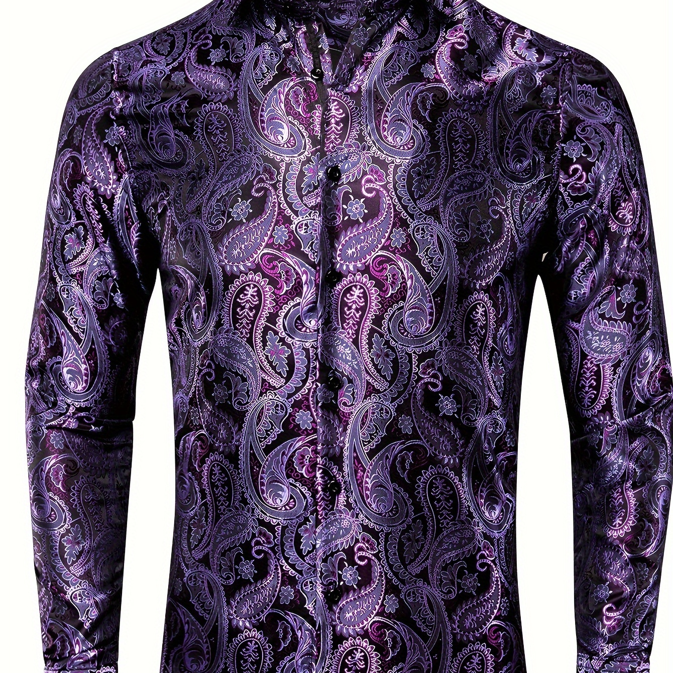 

Dark Purple Paisley Mens Formal Shirts Long Sleeve Button Down Wedding Dinner Tops Xxxl