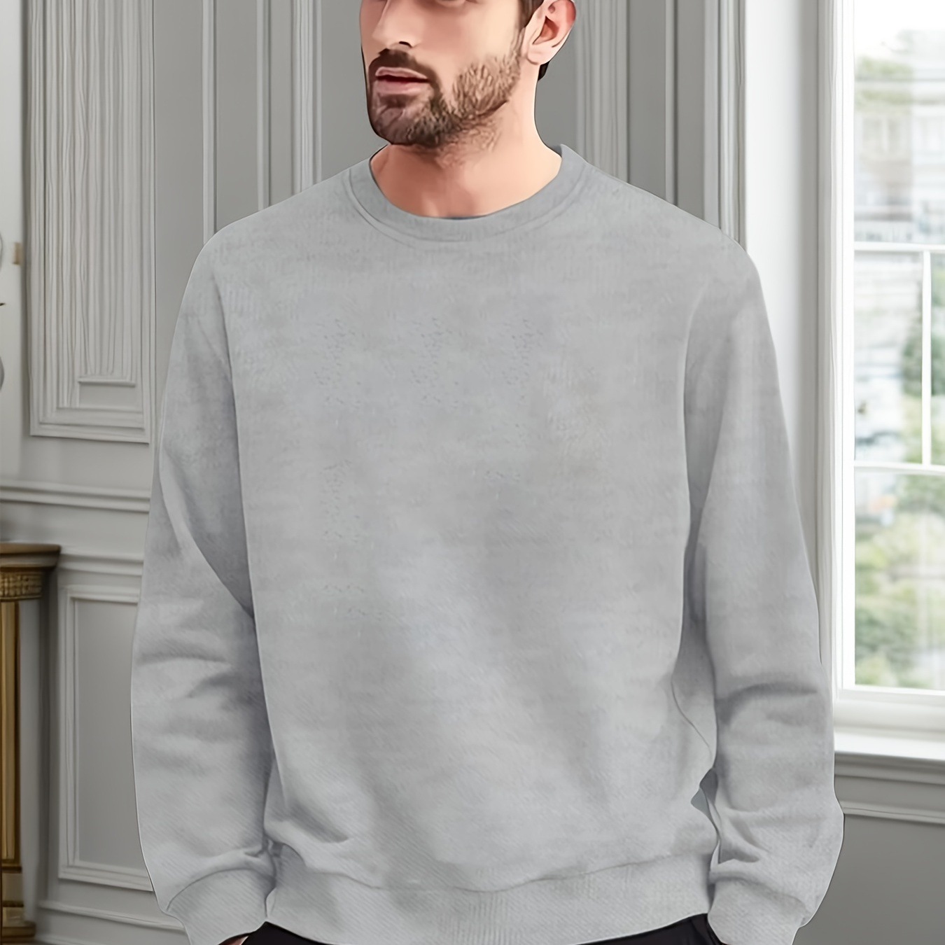 

Solid Trendy Sweatshirt, Men's Casual Basic Crew Neck Pullover Sweatshirt For Men Fall Winter