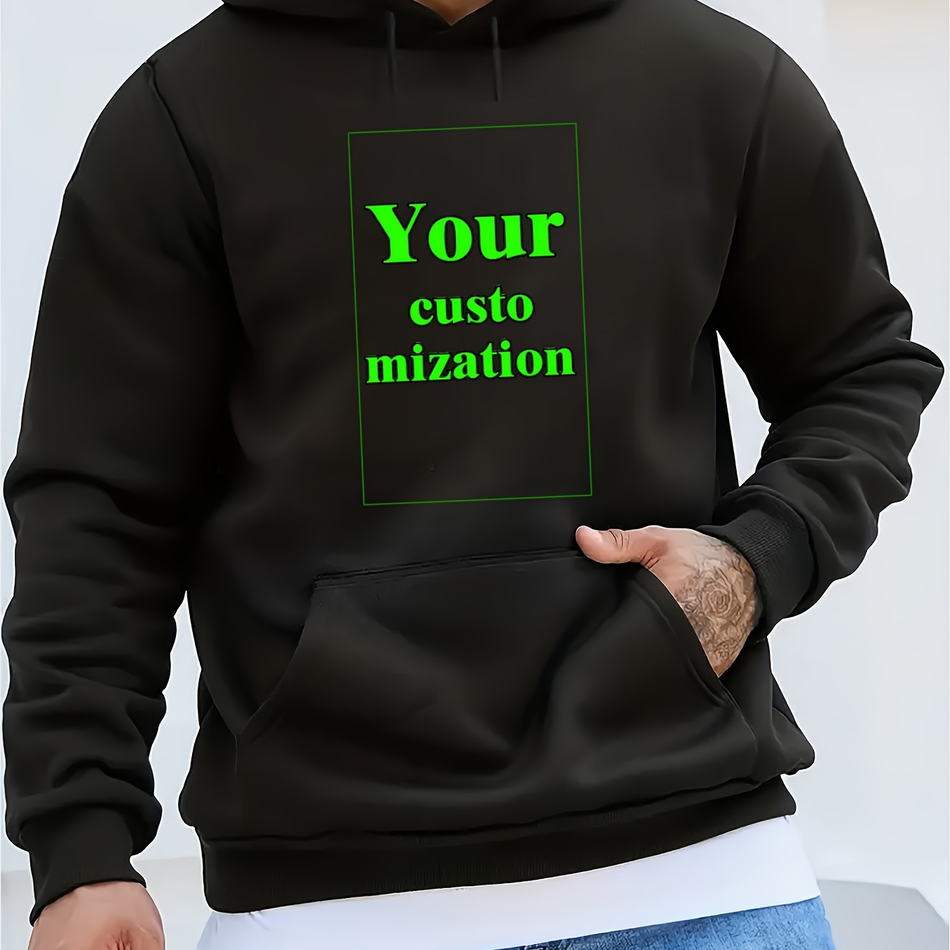 

Customized Letters Print Kangaroo Pocket Hoodie, Casual Long Sleeve Hoodies Pullover Sweatshirt, Men's Clothing, For