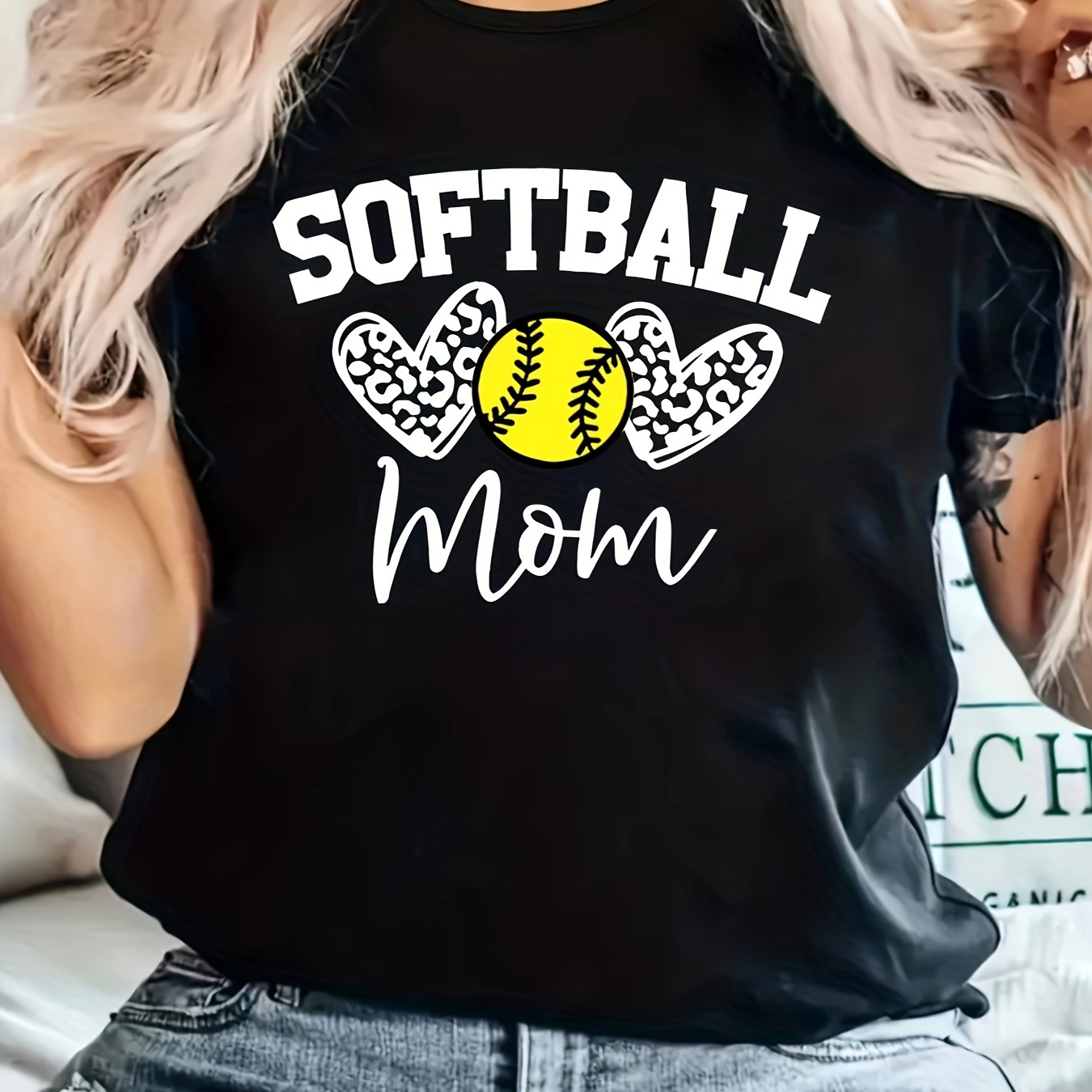 

Mother's Day Baseball Print T-shirt, Short Sleeve Crew Neck Casual Top For Summer & Spring, Women's Clothing