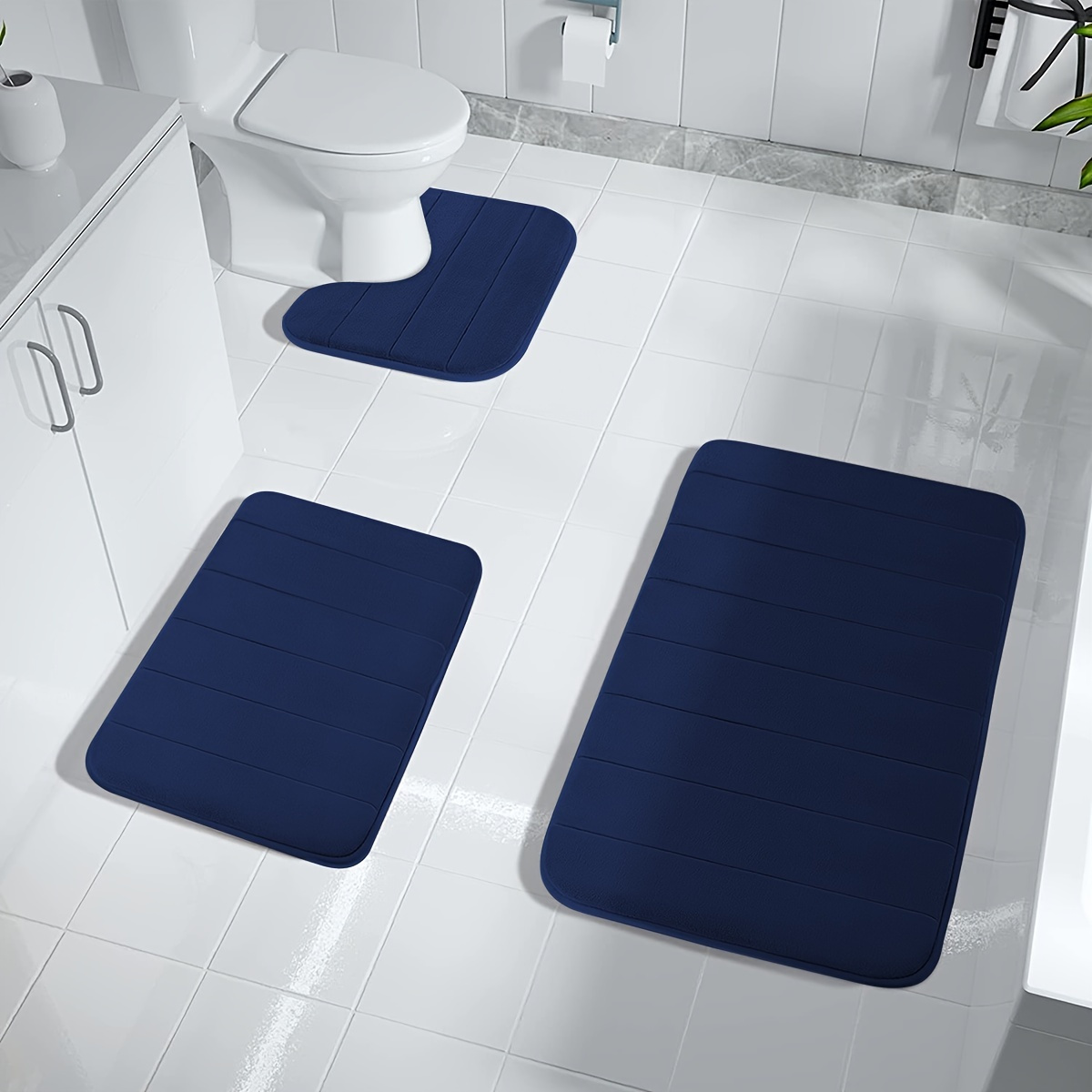 Navy Blue Bathroom Door Mats, Coral Velvet Floor Mats, Memory Foam Bath Mat,  Ultra Soft Non Slip And Absorbent - Temu