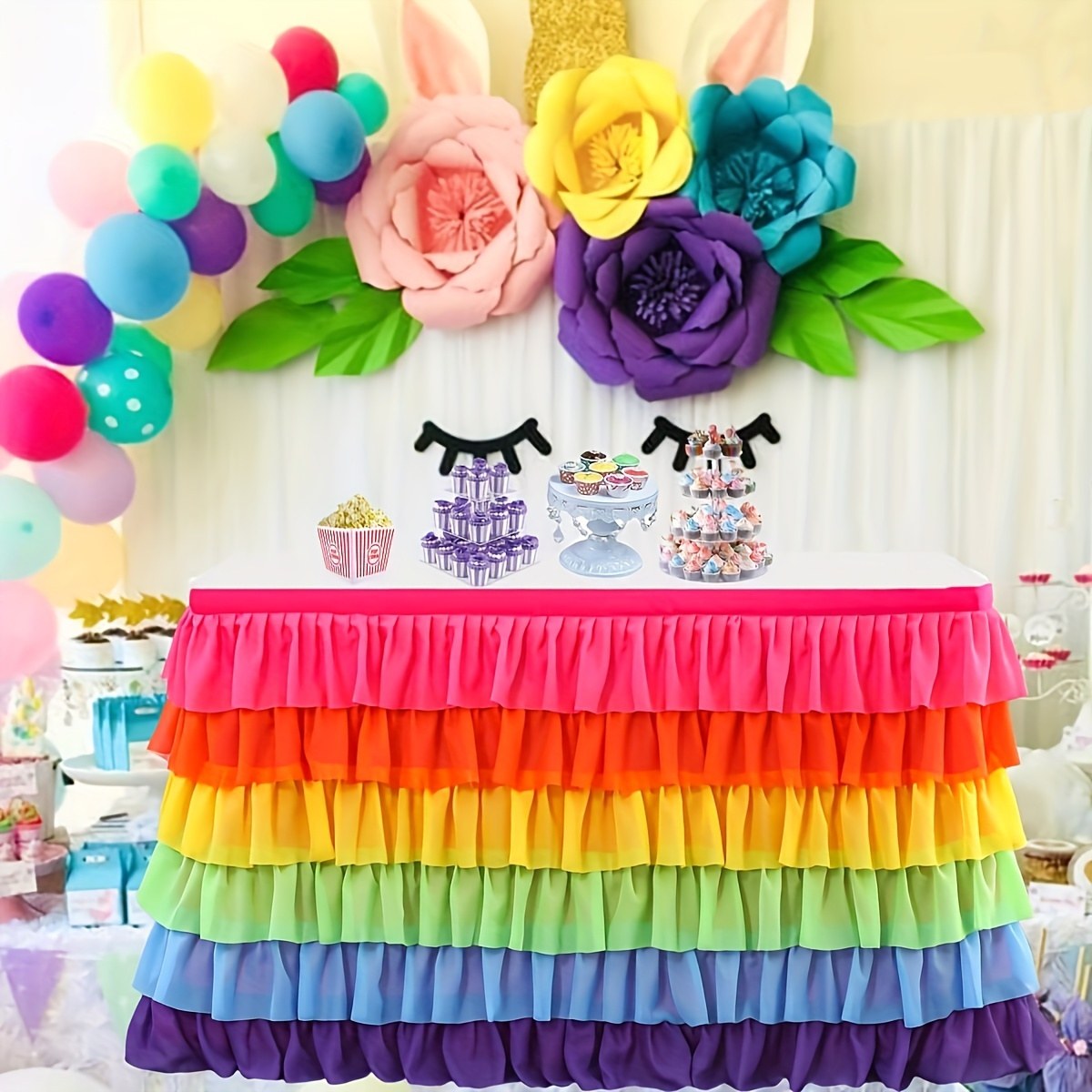 Rainbow Table Skirt 5 Tier Color Tablecloth Princess Table Skirting for  Cake Table Birthday Baby Shower Party Banquet Home Decor Supplies 