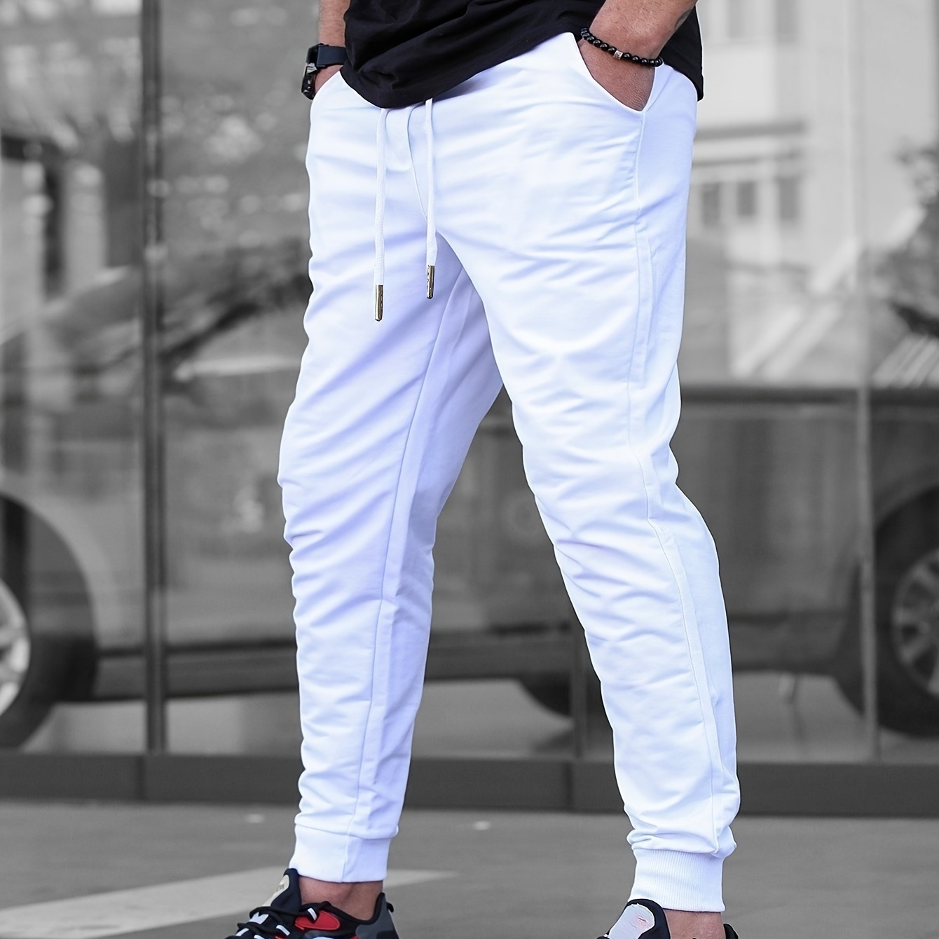 

Men' Color Jogger Sports Pants With Drawstrings, Casual Lightweight And Breathable Slim Pants Outdoor Trousers