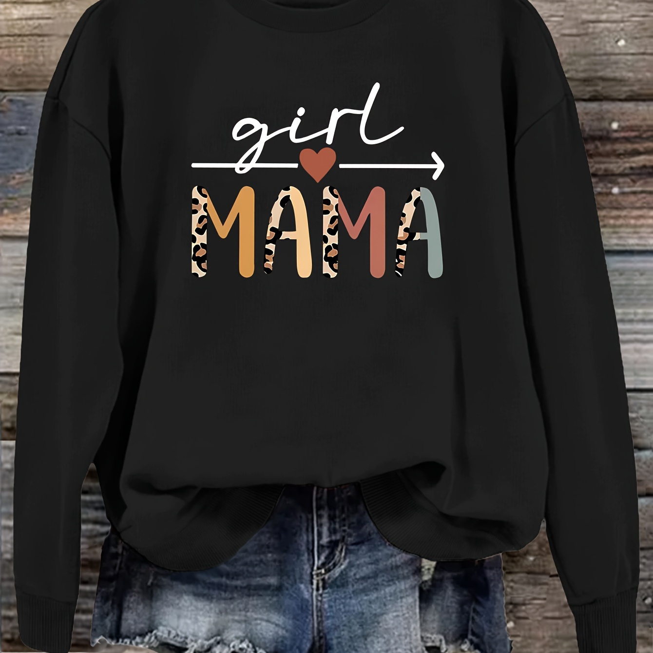 

Print Sweatshirt, Crew Neck Casual Sweatshirt For Fall & Spring, Women's Clothing