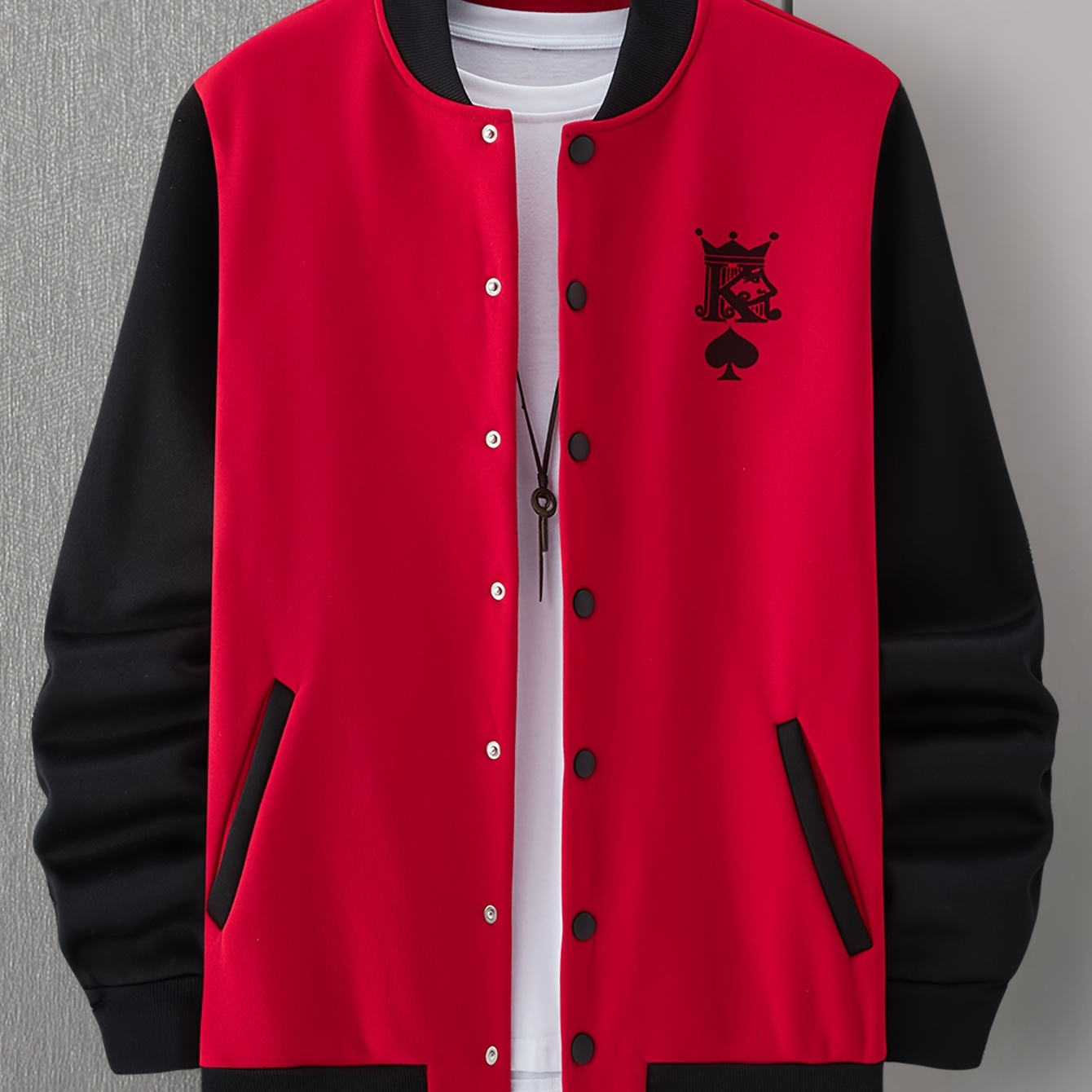 

Letter K Print Varsity Jacket Without Hoodie, Men's Casual Crew Neck Jackets By Activity For Teenagers School