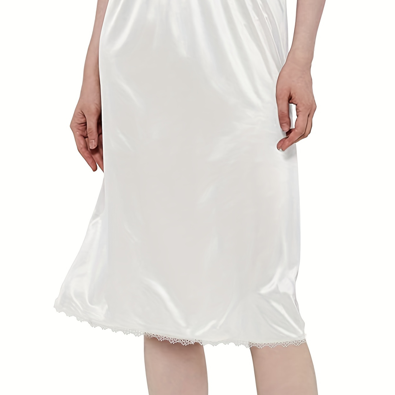 

Lace Trim Solid Skirt, Sexy Mid Rise Stretch Half Slips Petticoat, Women's Underwear & Shapewear