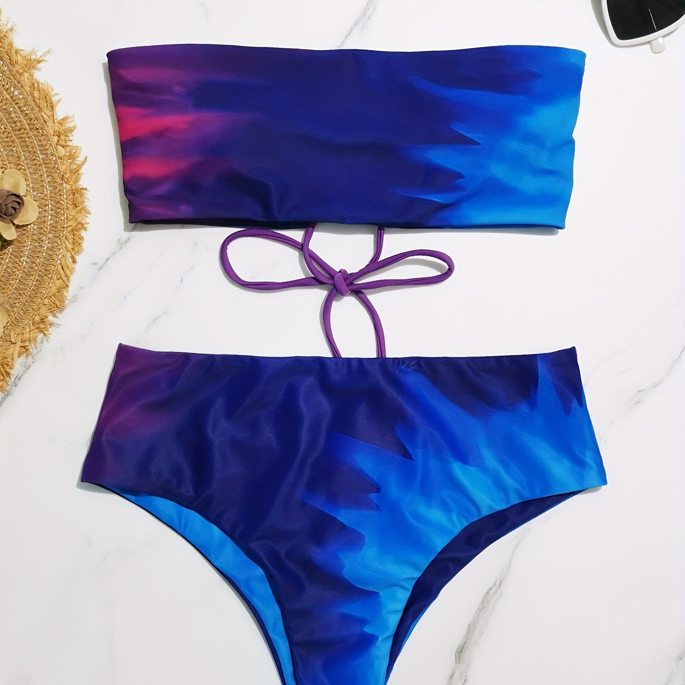 

Ombre Bandeau Bikini Sets, Strapless Tube Top High-stretch High Cut Beachwear 2 Pieces Swimsuit, Women's Swimwear & Clothing