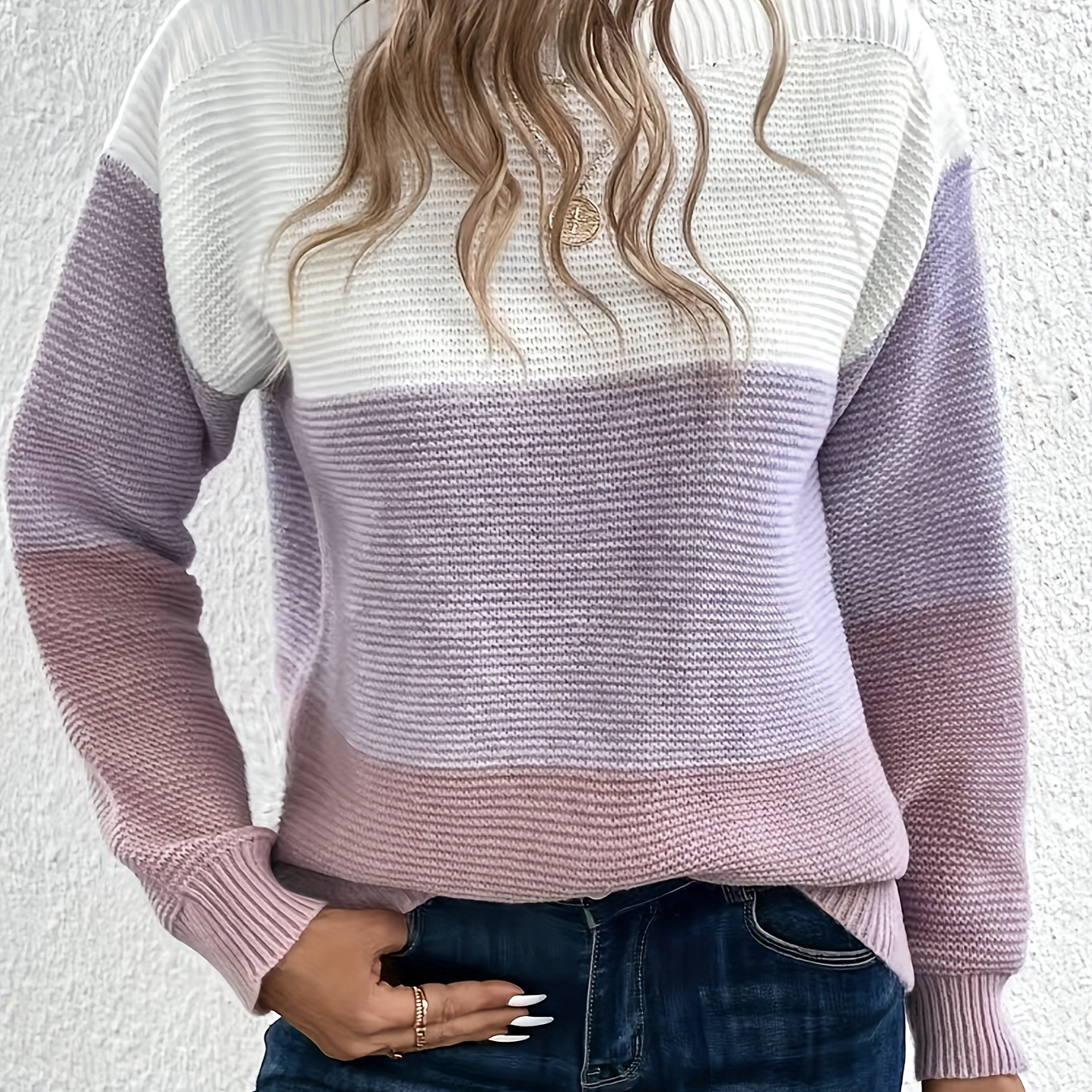 

Color Block Knit Sweater, Casual Long Sleeve Pullover Sweater, Women's Clothing