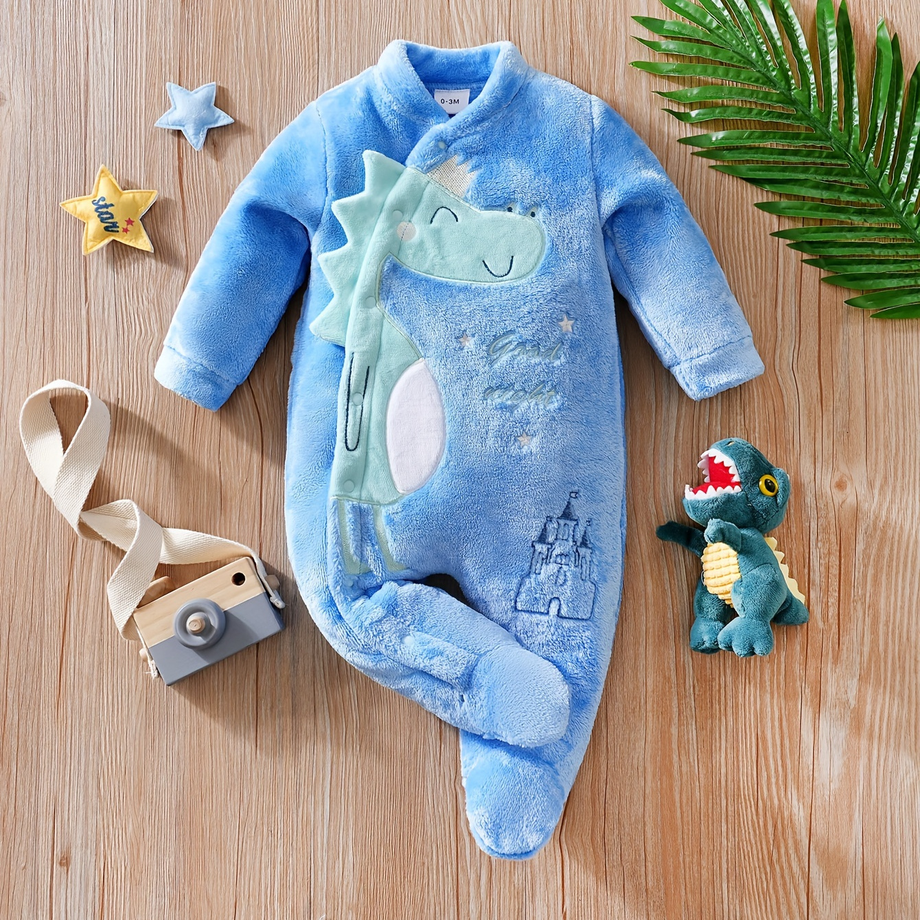 

Embroidered Cartoon Dinosaur Autumn And Winter Plush Foot-covering Jumpsuit