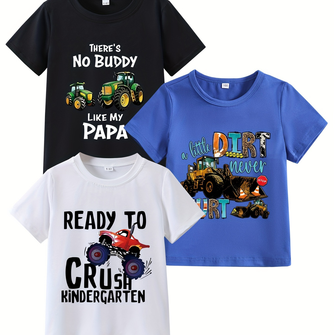 

3pcs - Casual Comfy Boys' Summer Top - There's Nobody...+dirt...+ready To... Print Short Sleeve Crew Neck T-shirt Holiday Gift