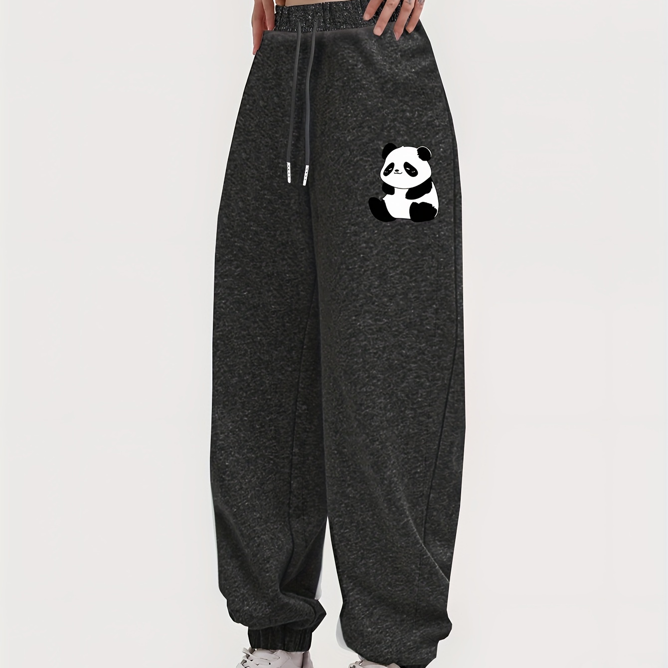 

Panda Print Casual Sports Pants, Drawstring Elastic Waist Slant Pockets Jogger Sweatpants, Women's Clothing