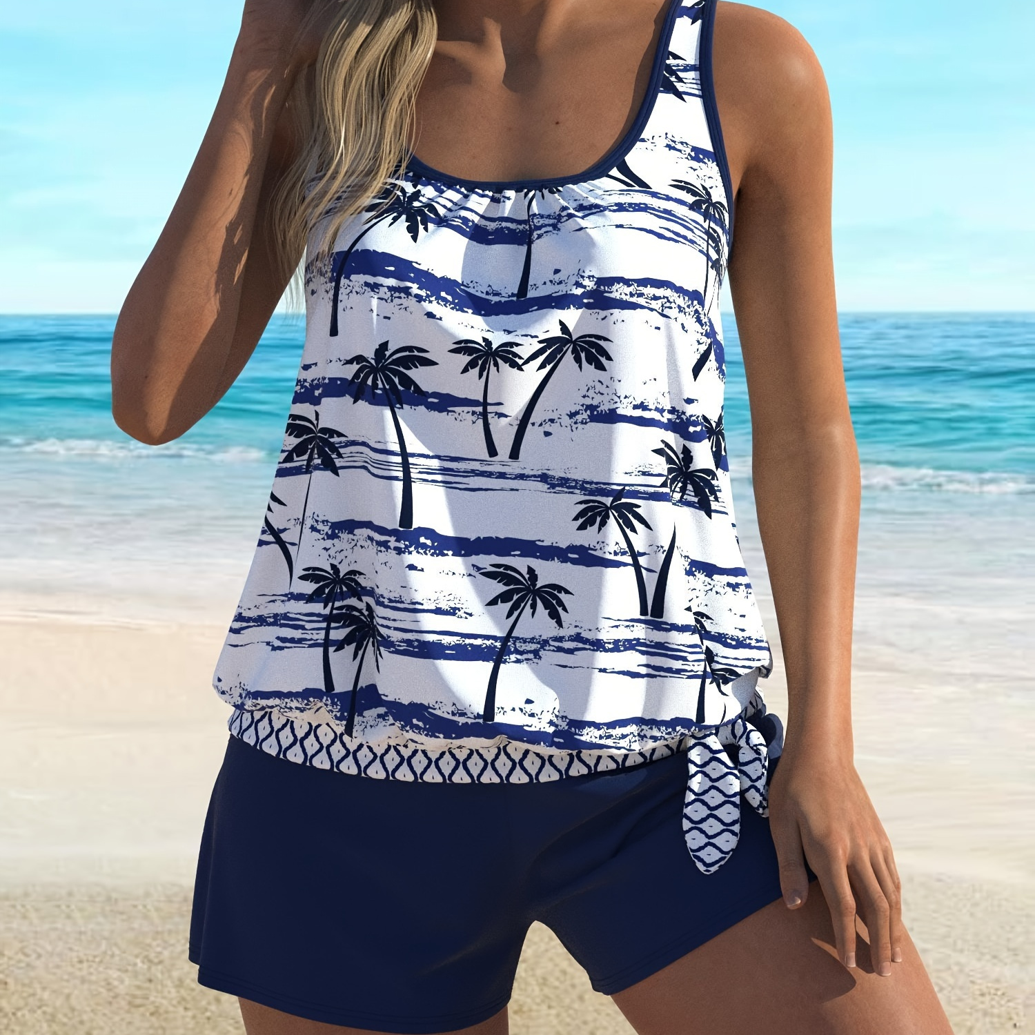 

Women's Plus Size 2-piece Tankini Swimsuit Set, Print, Conservative Style, Summer Beachwear