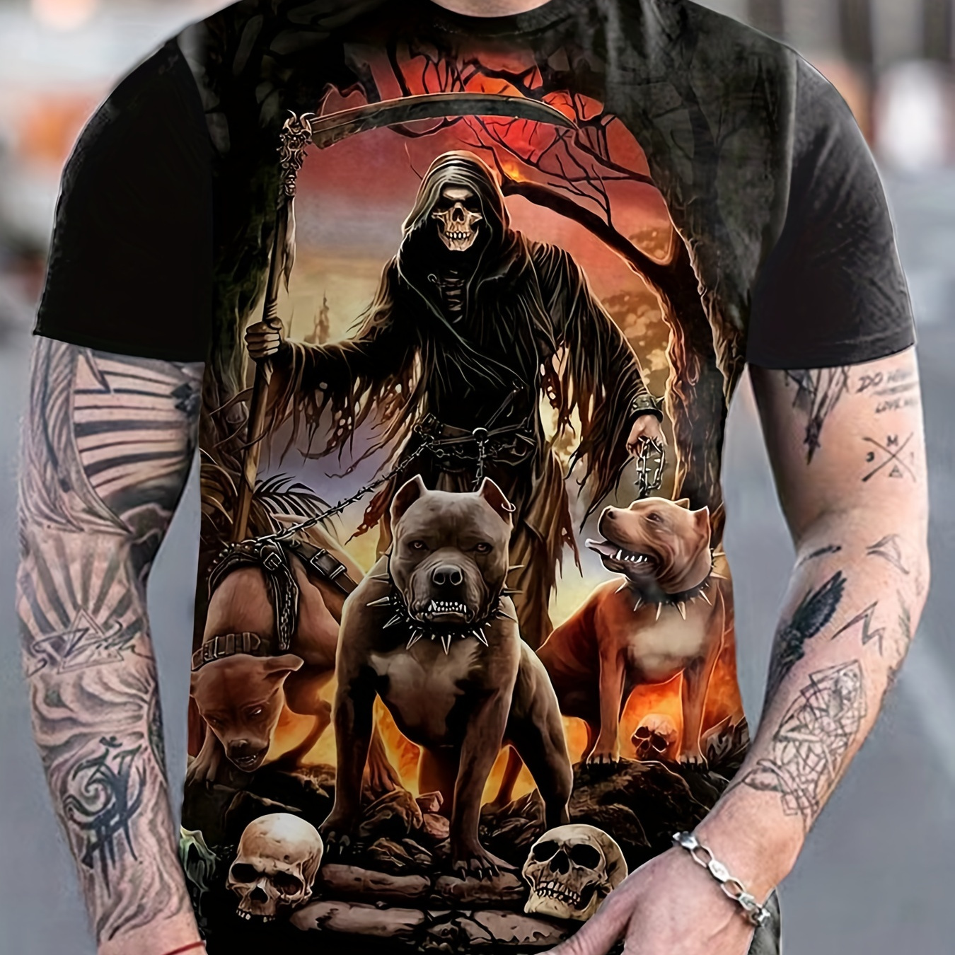 

Men's Halloween Cool Death Skeleton Dog Print Pajama T-shirt - Comfortable Summer Sleepwear And Loungewear
