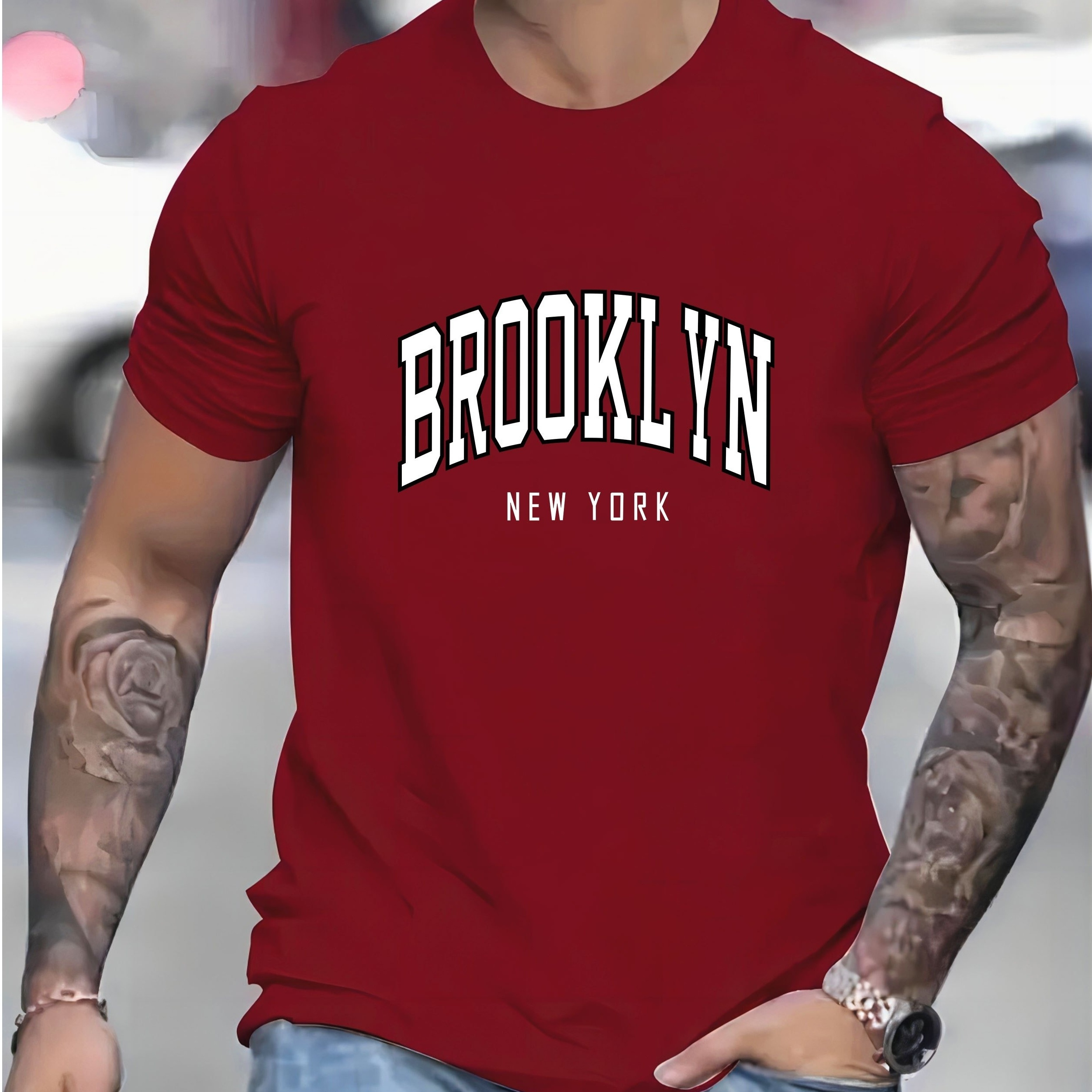 

''brooklyn New York'' Print, Men's Graphic T-shirt, Casual Comfy Tees For Summer, Mens Clothing